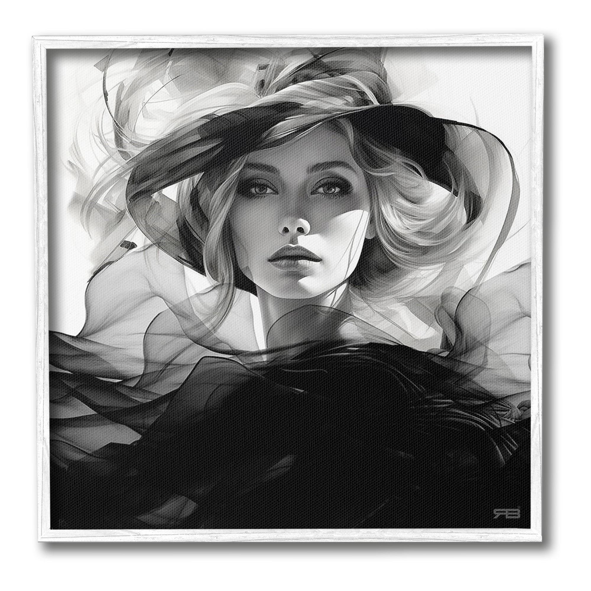 Stupell Industries Woman & Flowing Fabrics Abstract Painting White Framed Art Print Wall Art, 24 x 24