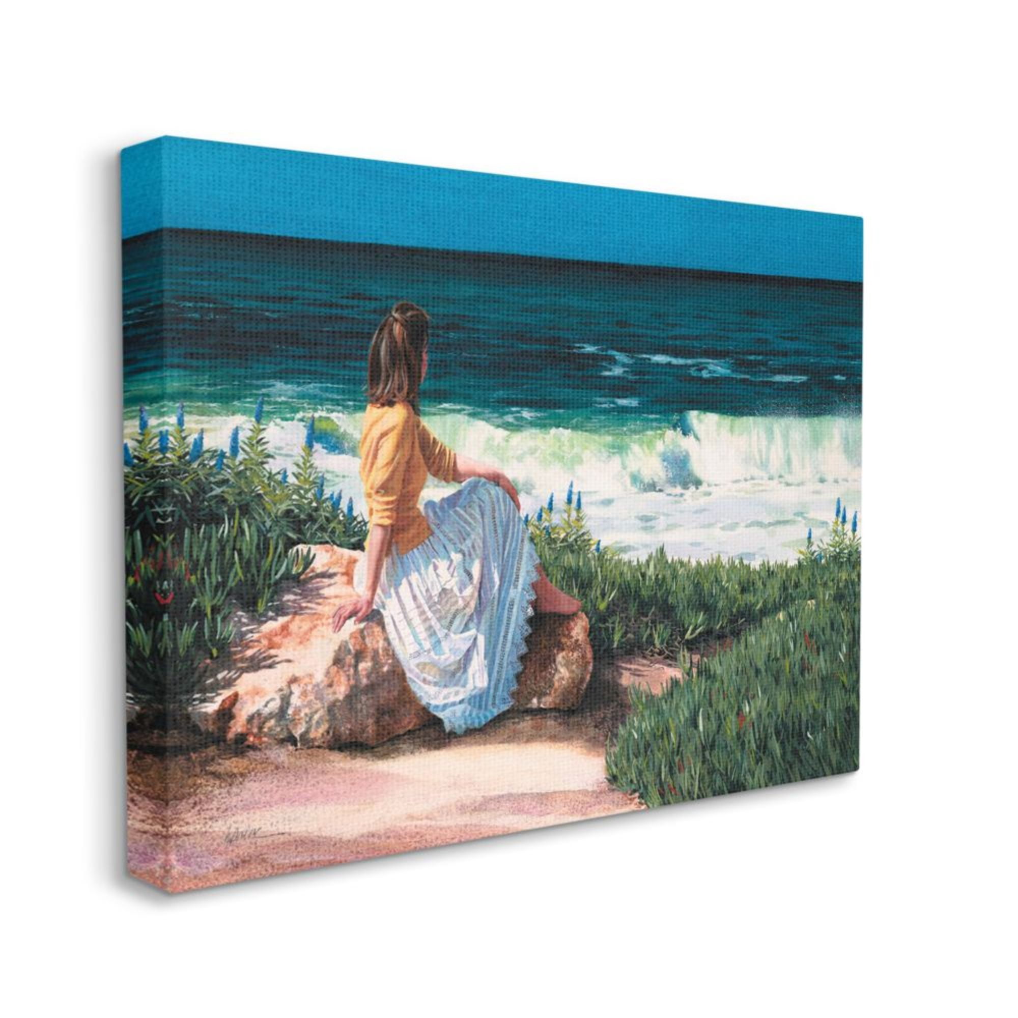 Stupell Industries Woman Gazing at Beach Coast Line Nautical Waves Design by Heide Presse, 30" x 40"