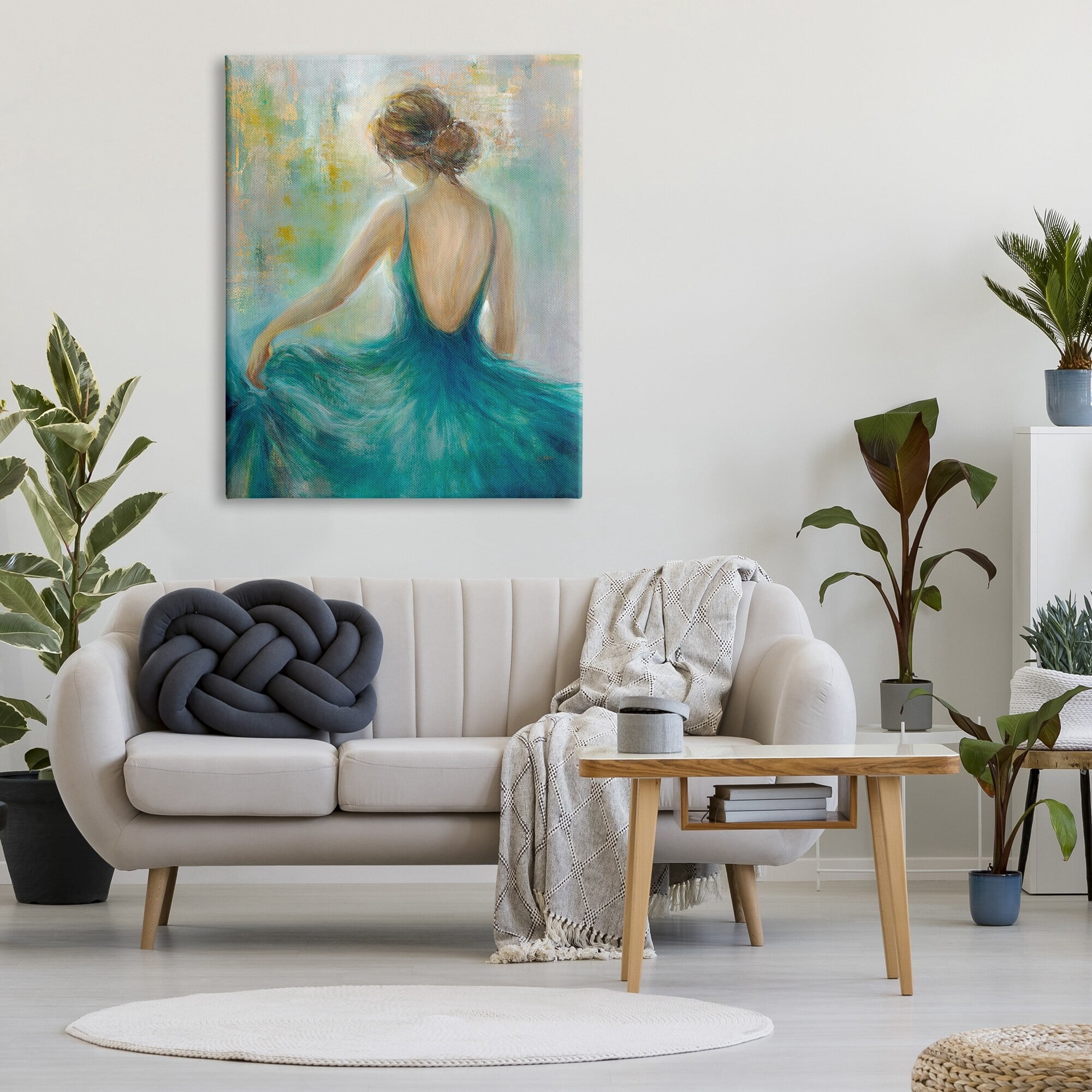 Stupell Industries Woman Green Dress Painting Beauty & Fashion Painting Gallery Wrapped Canvas Print Wall Art