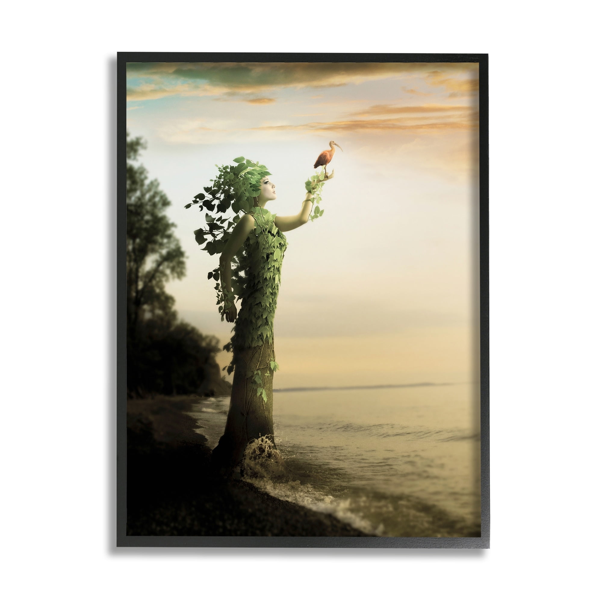 Stupell Industries Woman Growing Vines Beach Shoreline Water Bird Framed Wall Art, 11 x 14, Design by Jeff Madison