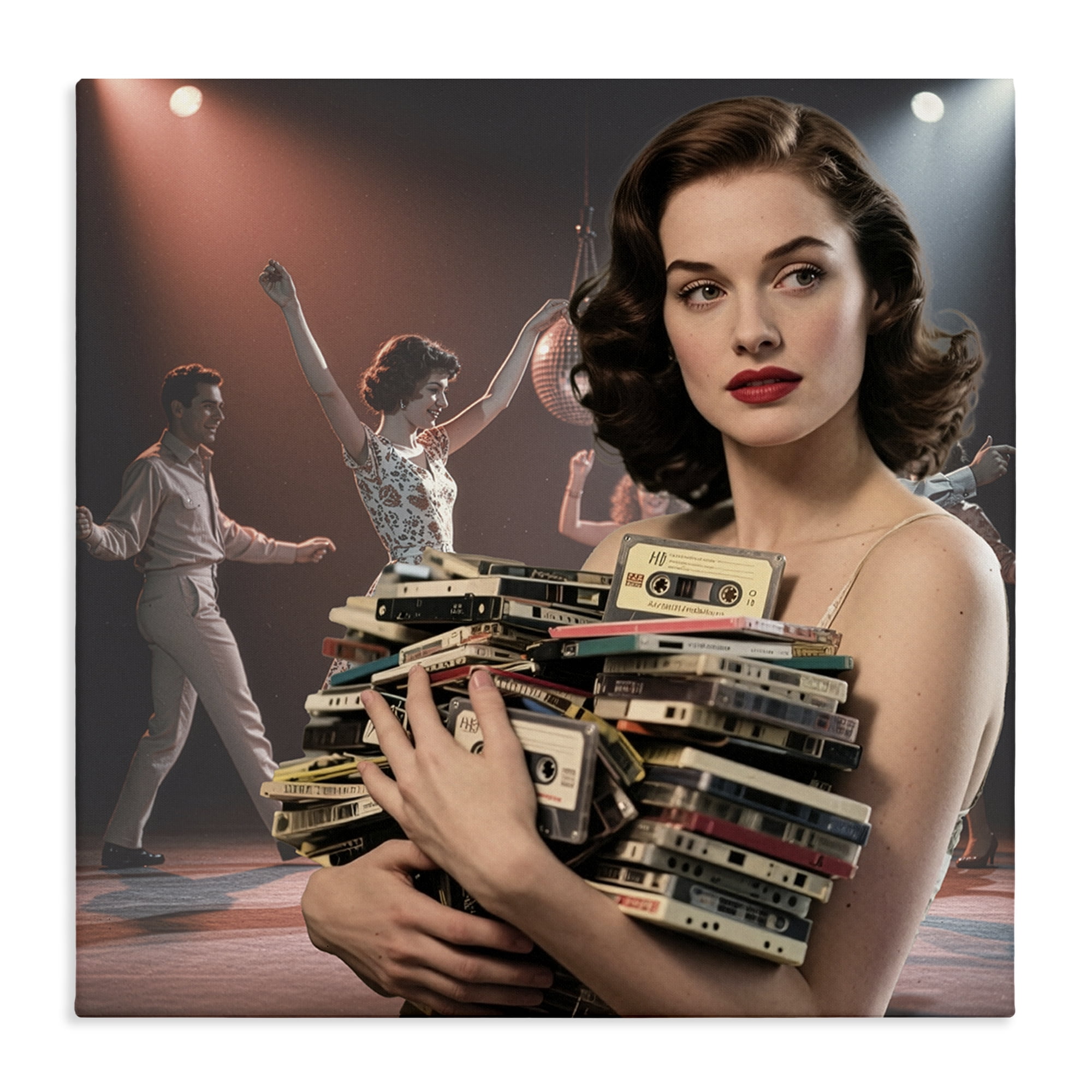 Stupell Industries Woman Holding Vintage Cassette Collection Canvas Wall Art, design by CAD Designs