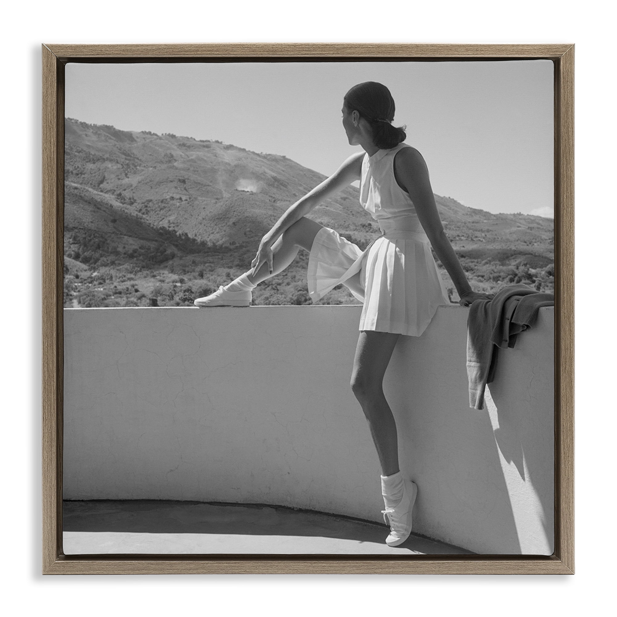 Stupell Industries Woman In Tennis Outfit Brown Framed Floater Canvas Wall Art, design by Toni Frissell