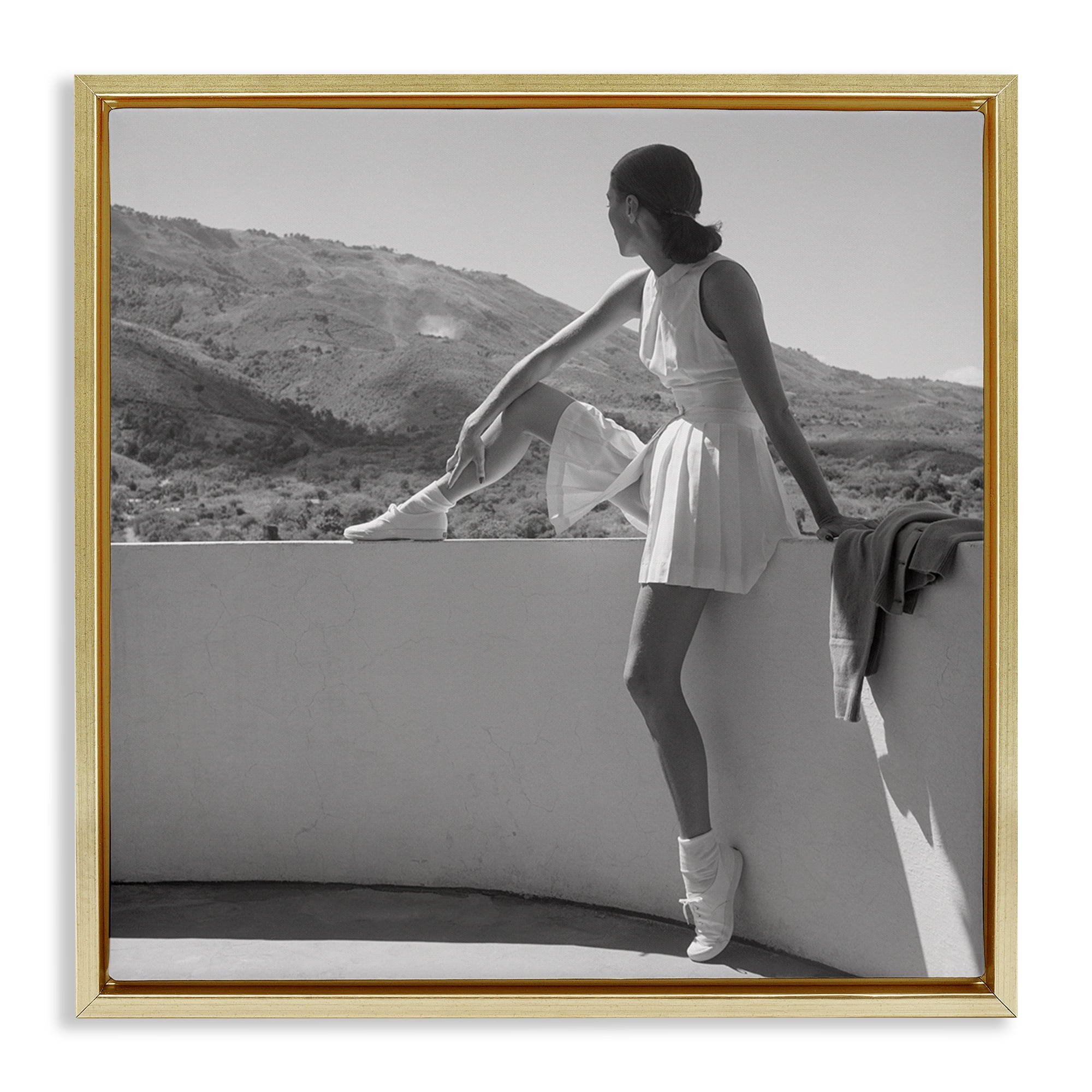 Stupell Industries Woman In Tennis Outfit Gold Framed Floater Canvas Wall Art, design by Toni Frissell