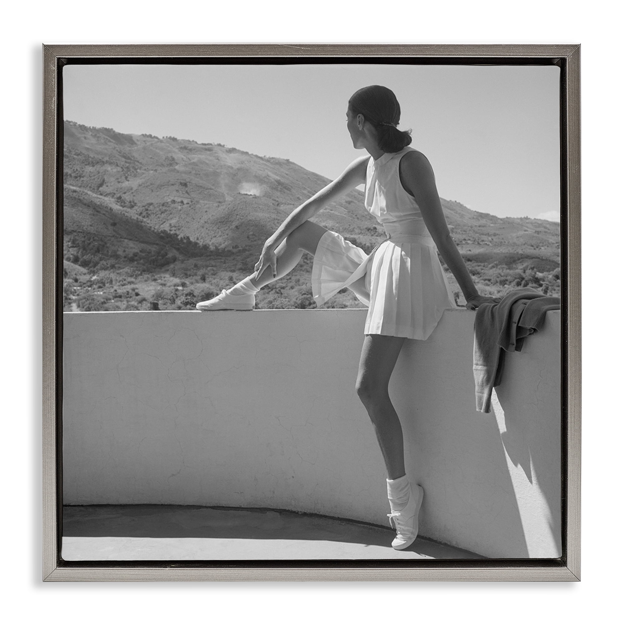 Stupell Industries Woman In Tennis Outfit Gray Framed Floater Canvas Wall Art, design by Toni Frissell