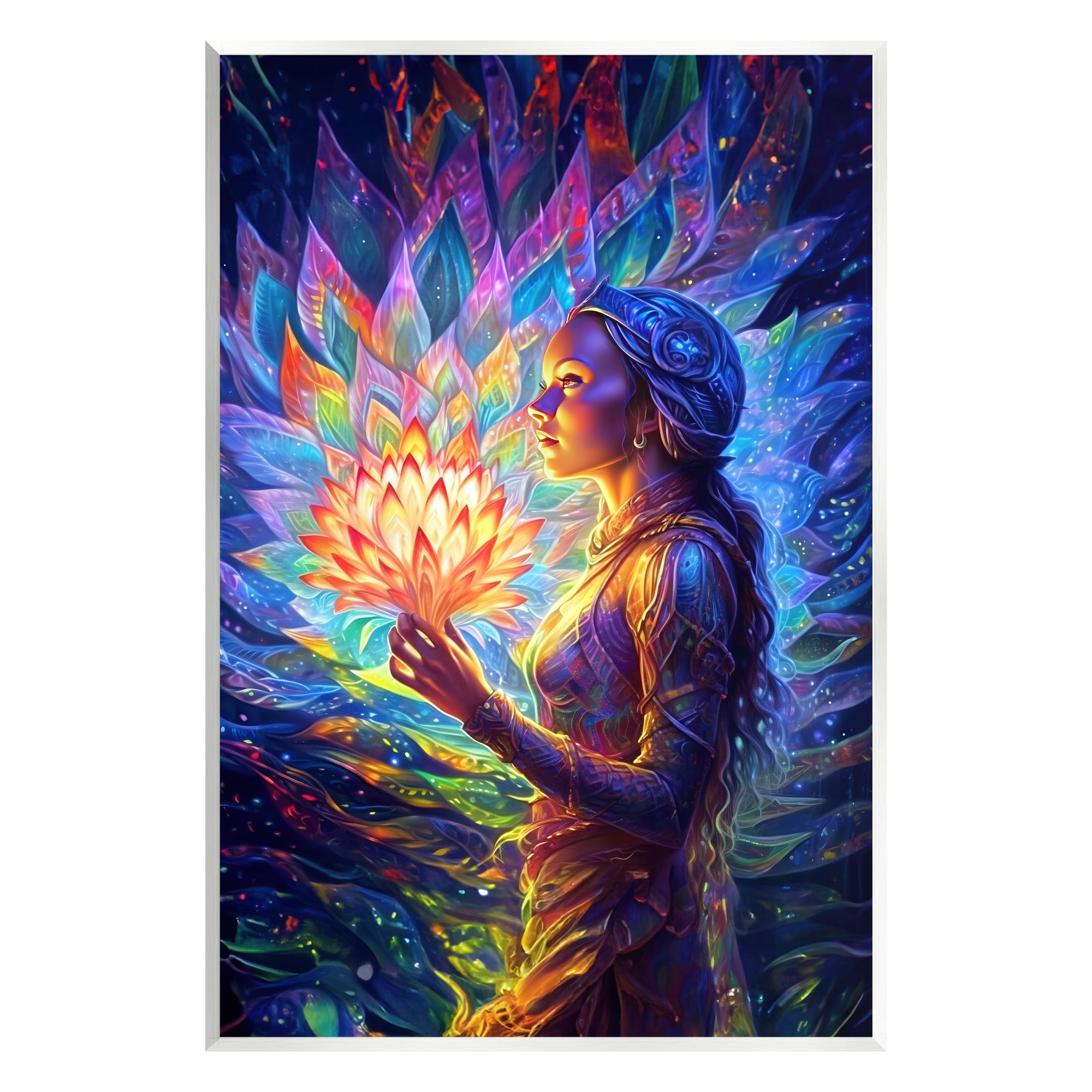 Stupell Industries Woman & Lotus Fractals Botanical & Floral Painting Unframed Art Print Wall Art, 13 x 19