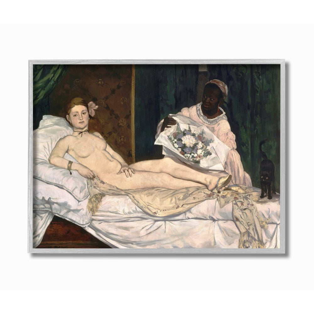 Stupell Industries Woman Lounging Classic Figure Painting Gray Framed Art Print Wall Art, 11x14, by Edouard Manet