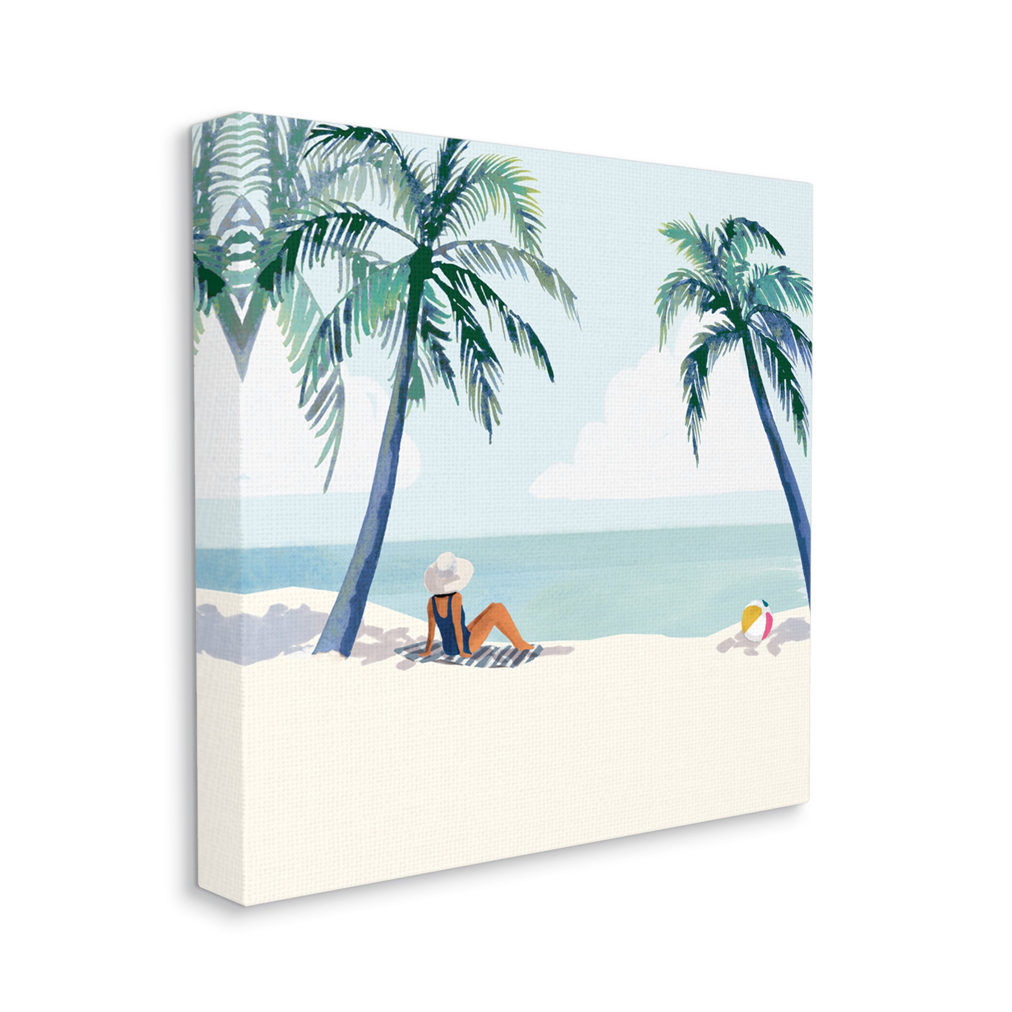 Stupell Industries Woman Lounging under Palm Tree Coastal Landscape,36 x 36,Designed by Victoria Barnes
