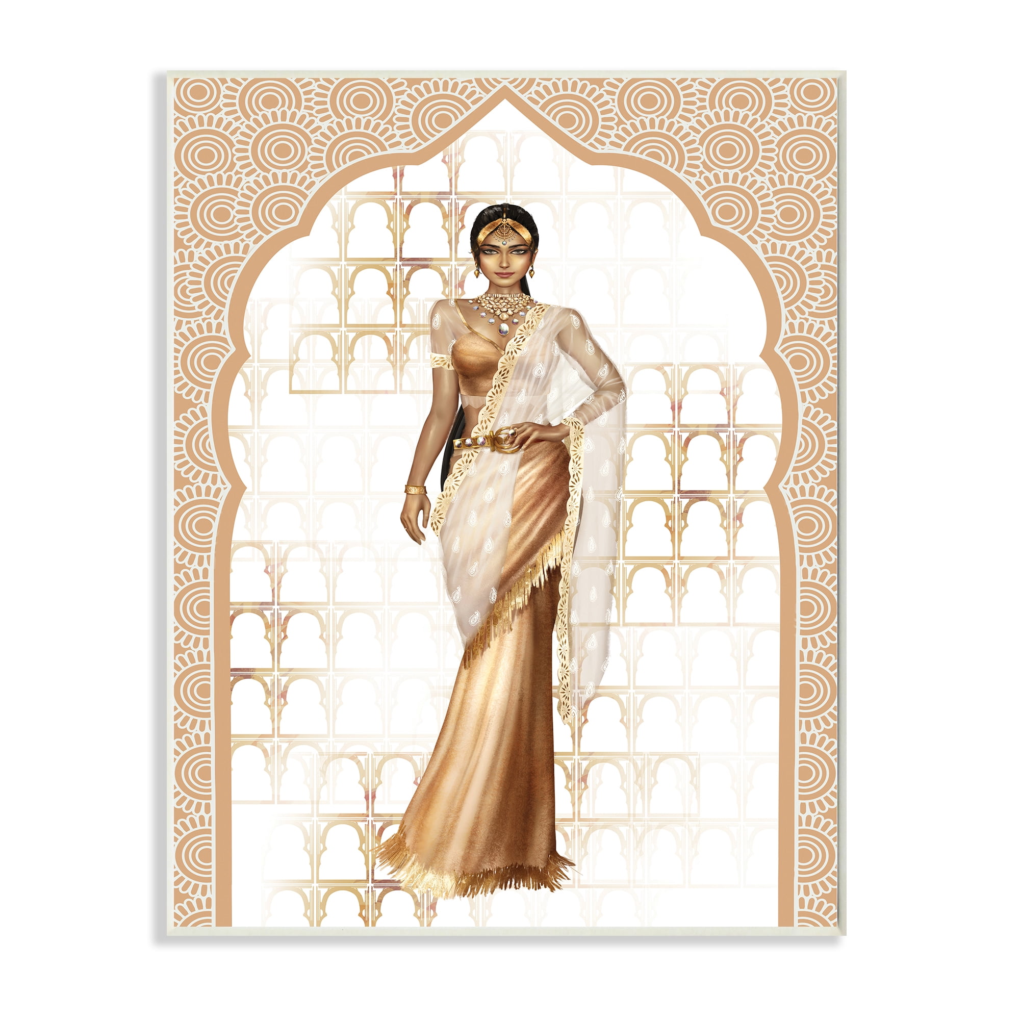 Stupell Industries Woman Modeling Islamic Fashion Glam Pattern Beige,13 x 19,Designed by Ziwei Li