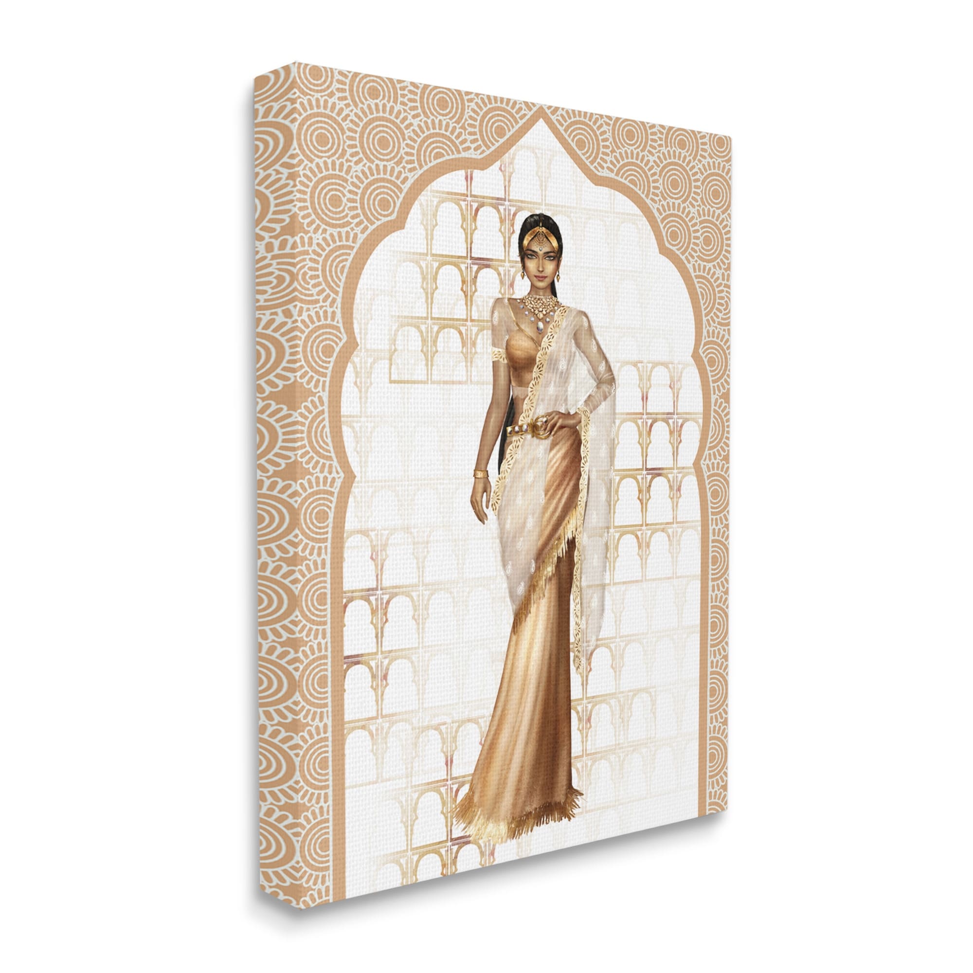 Stupell Industries Woman Modeling Islamic Fashion Glam Pattern Beige,30 x 40,Designed by Ziwei Li