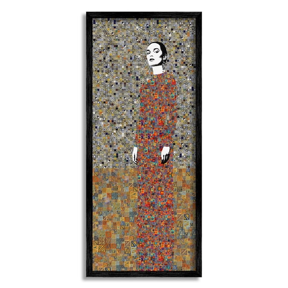 Stupell Industries Woman Nouveau Collage Abstract Painting Black Framed Art Print Wall Art, 13 x 30