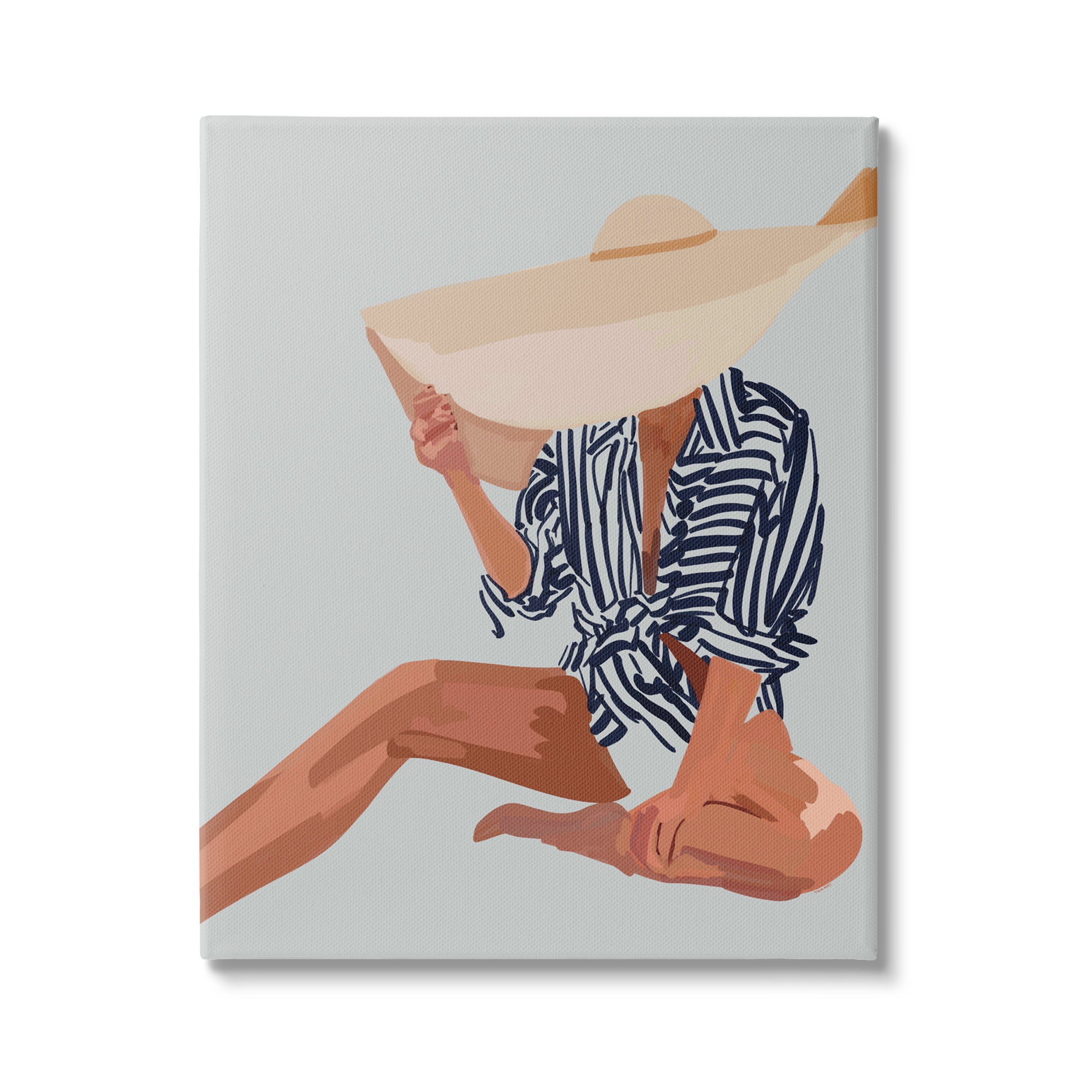 Summer Beach Portrait Canvas Art in Beige and Blue