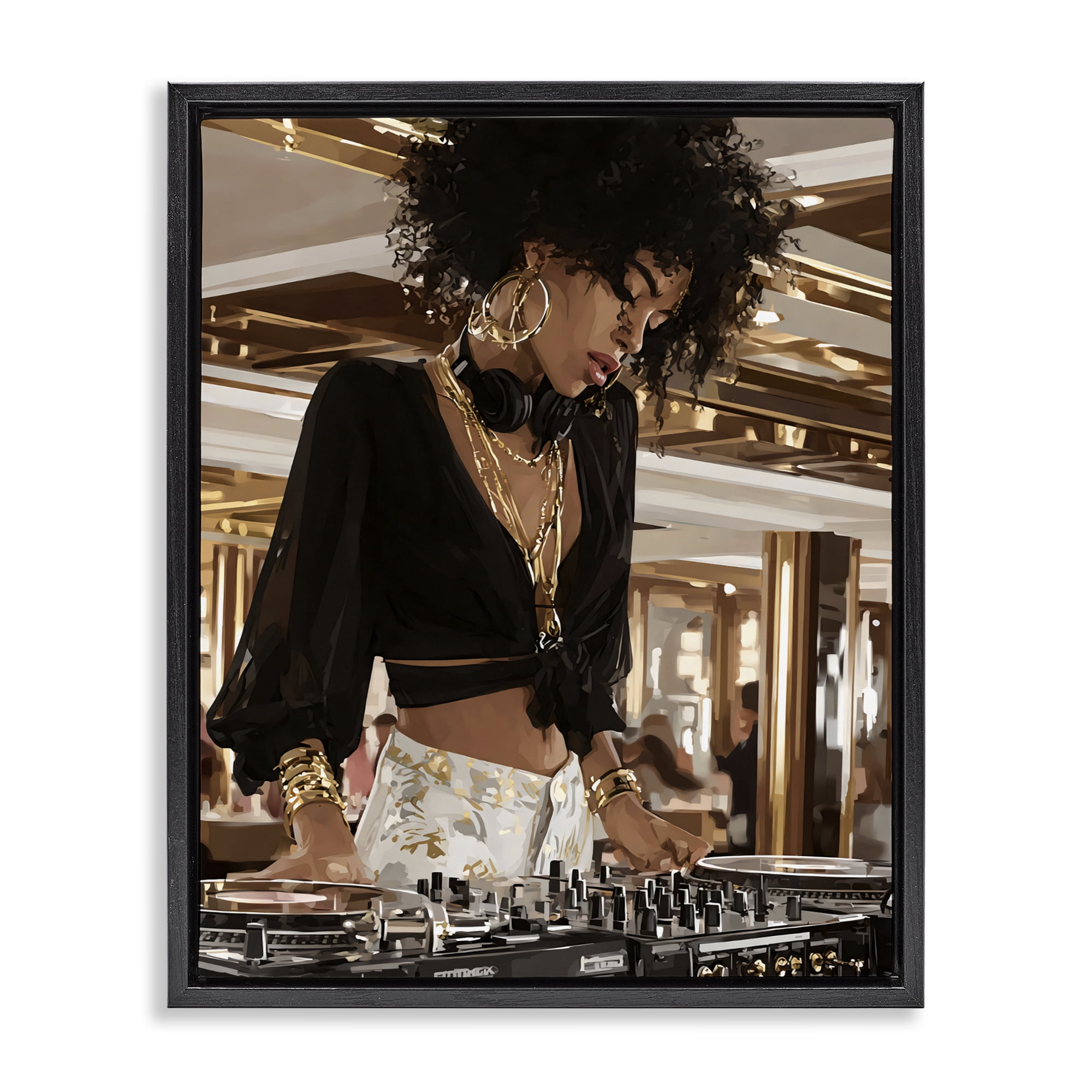 Stupell Industries Woman Of Music Live DJ Black Framed Floater Canvas Wall Art, design by Franklyn Gregory