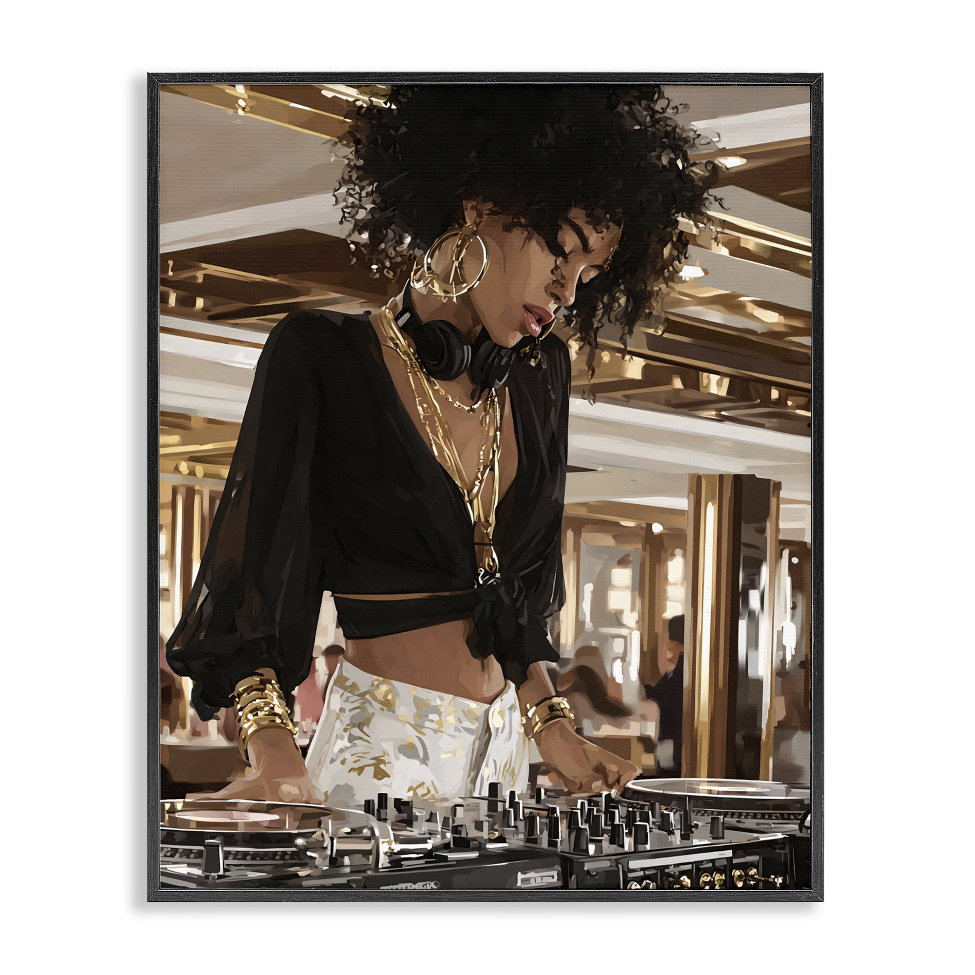 Stupell Industries Woman Of Music Live DJ Black Framed Giclee Art, design by Franklyn Gregory