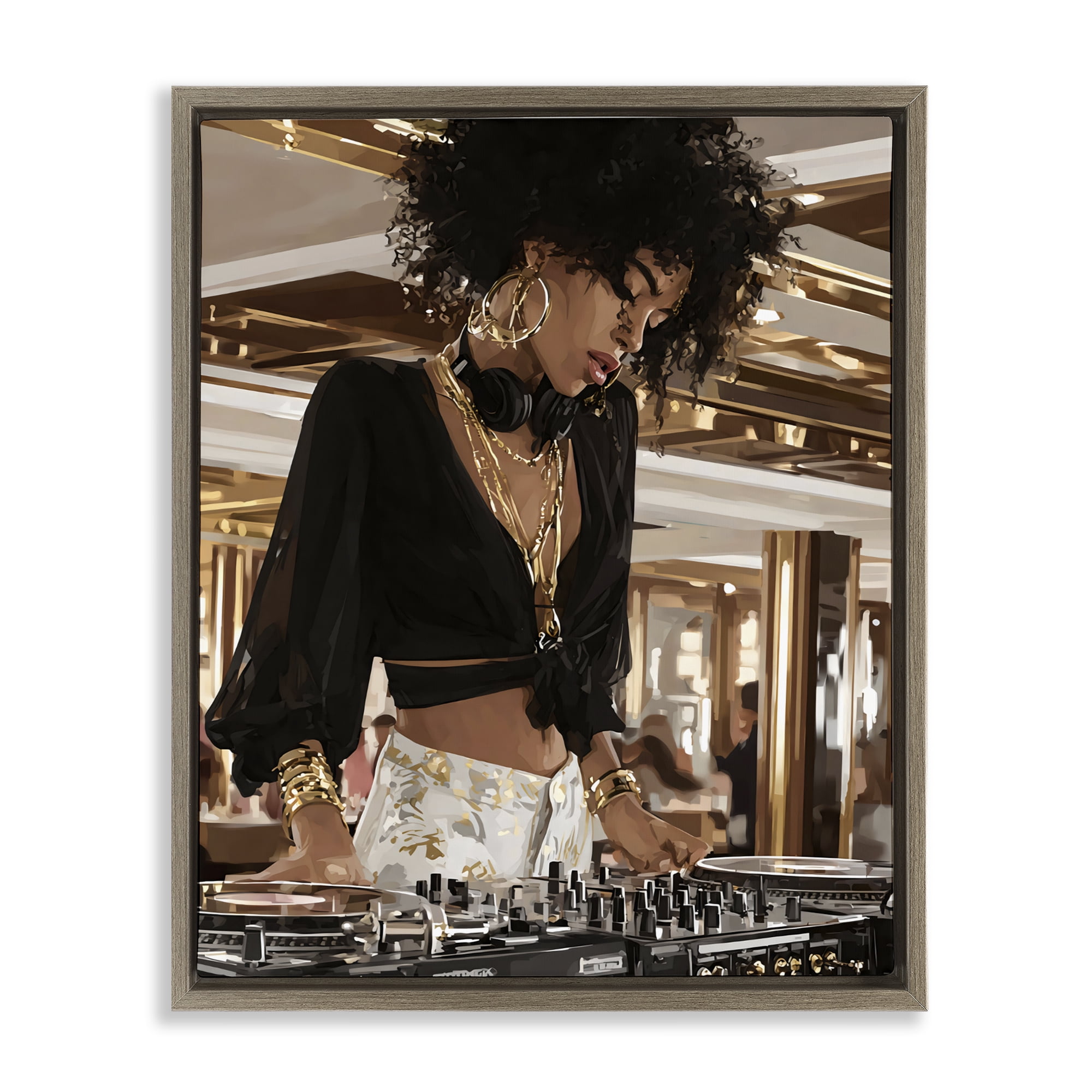 Stupell Industries Woman Of Music Live DJ Brown Framed Floater Canvas Wall Art, design by Franklyn Gregory