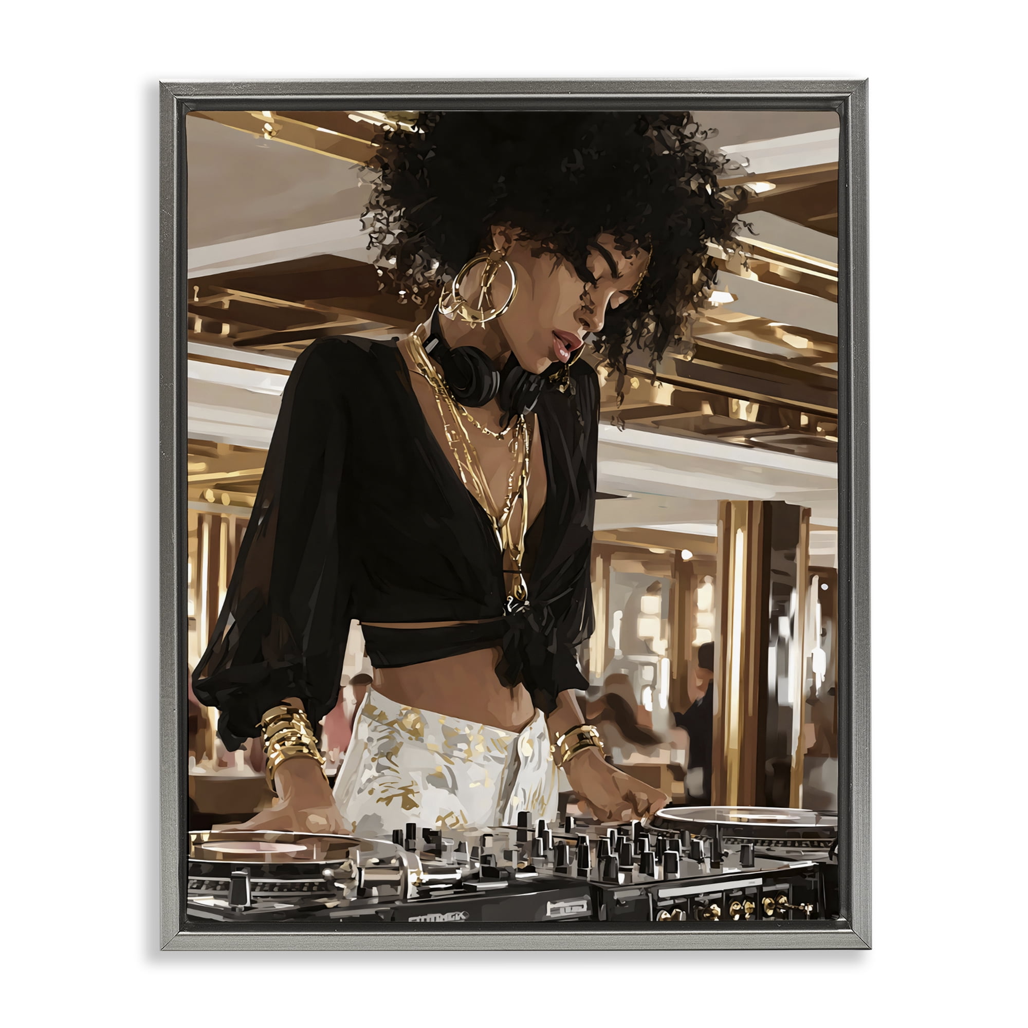 Stupell Industries Woman Of Music Live DJ Gray Framed Floater Canvas Wall Art, design by Franklyn Gregory