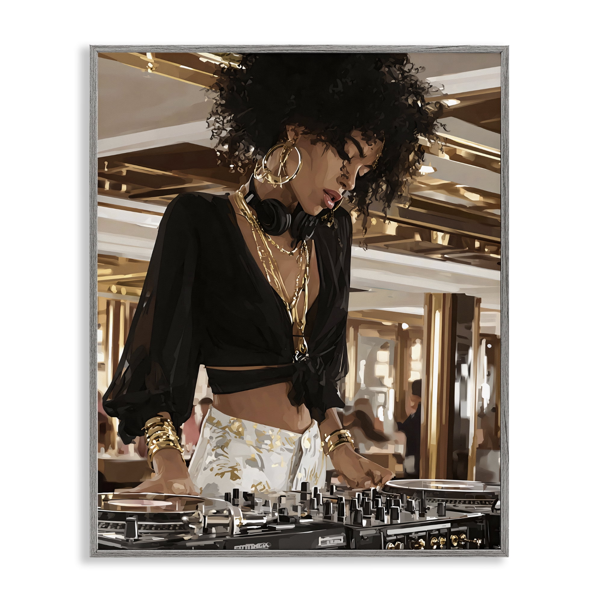 Stupell Industries Woman Of Music Live DJ Gray Framed Giclee Art, design by Franklyn Gregory