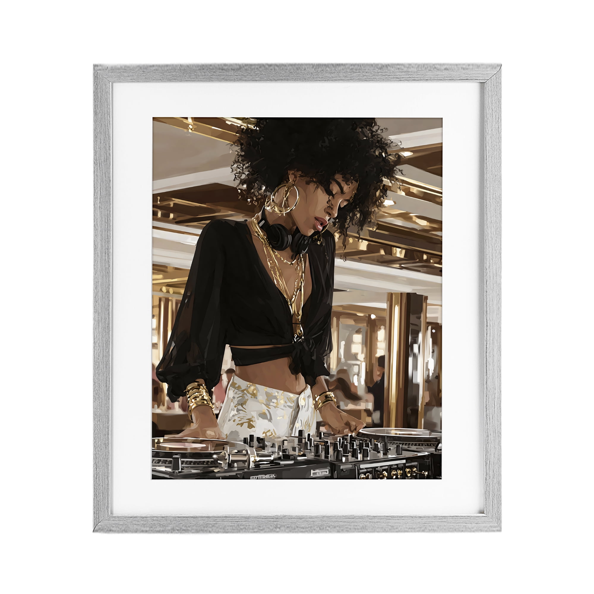 Stupell Industries Woman Of Music Live DJ Gray Framed Print Under Glass, design by Franklyn Gregory