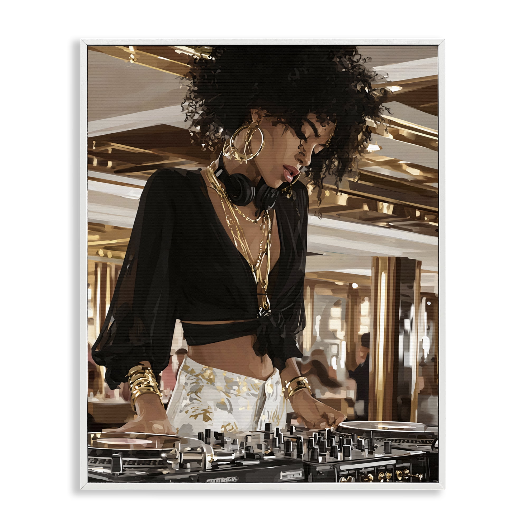 Stupell Industries Woman Of Music Live DJ White Framed Giclee Art, design by Franklyn Gregory