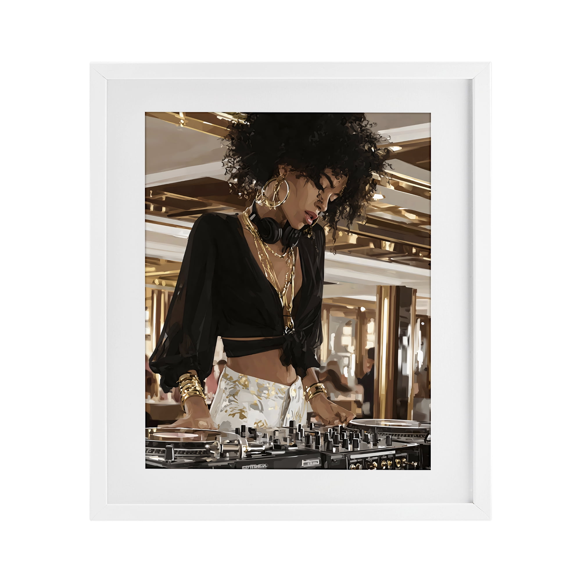Stupell Industries Woman Of Music Live DJ White Framed Print Under Glass, design by Franklyn Gregory