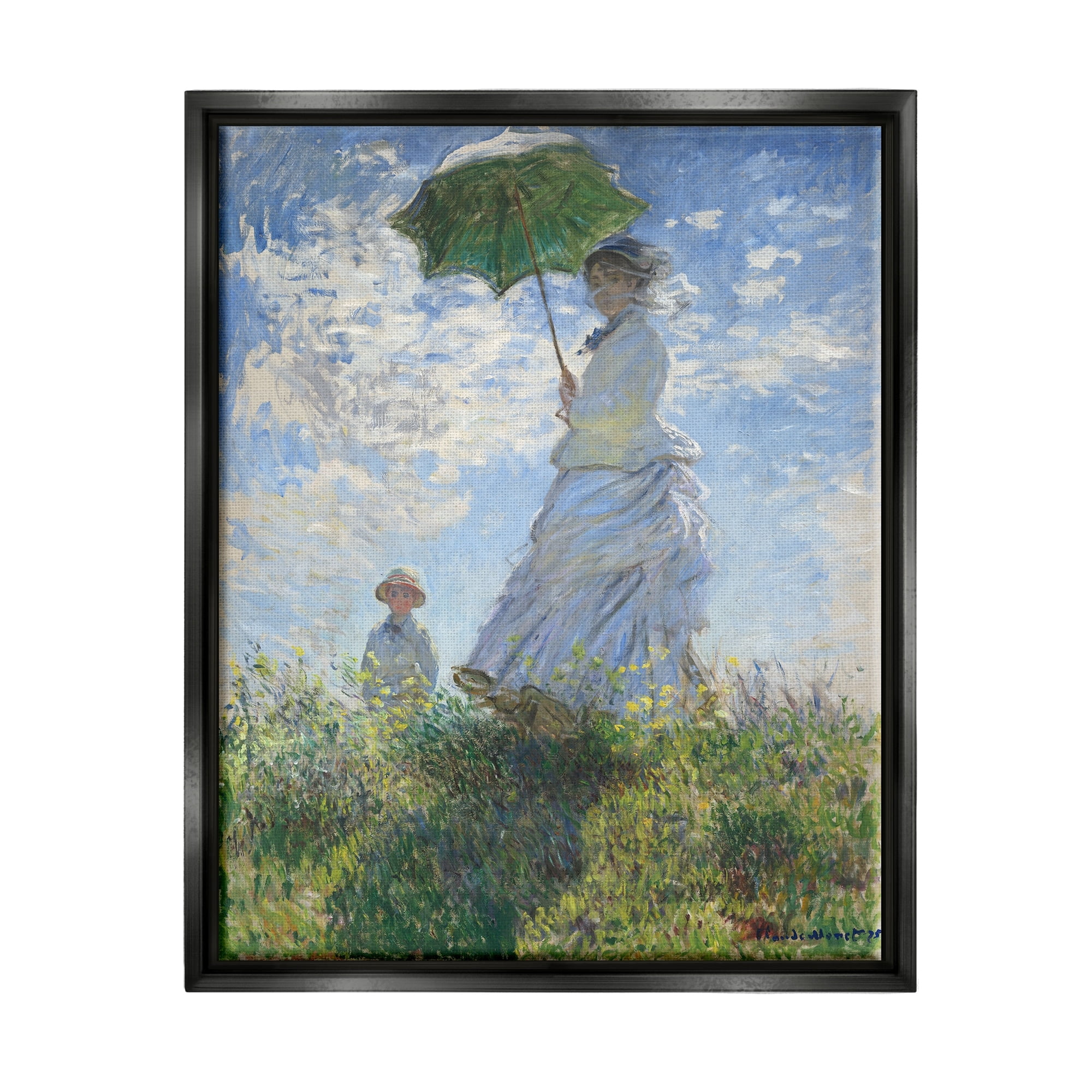 Stupell Industries Woman with a Parasol Classic Claude Monet Painting Painting Jet Black Floating Framed Canvas Print Wall Art, Design by one1000paintings