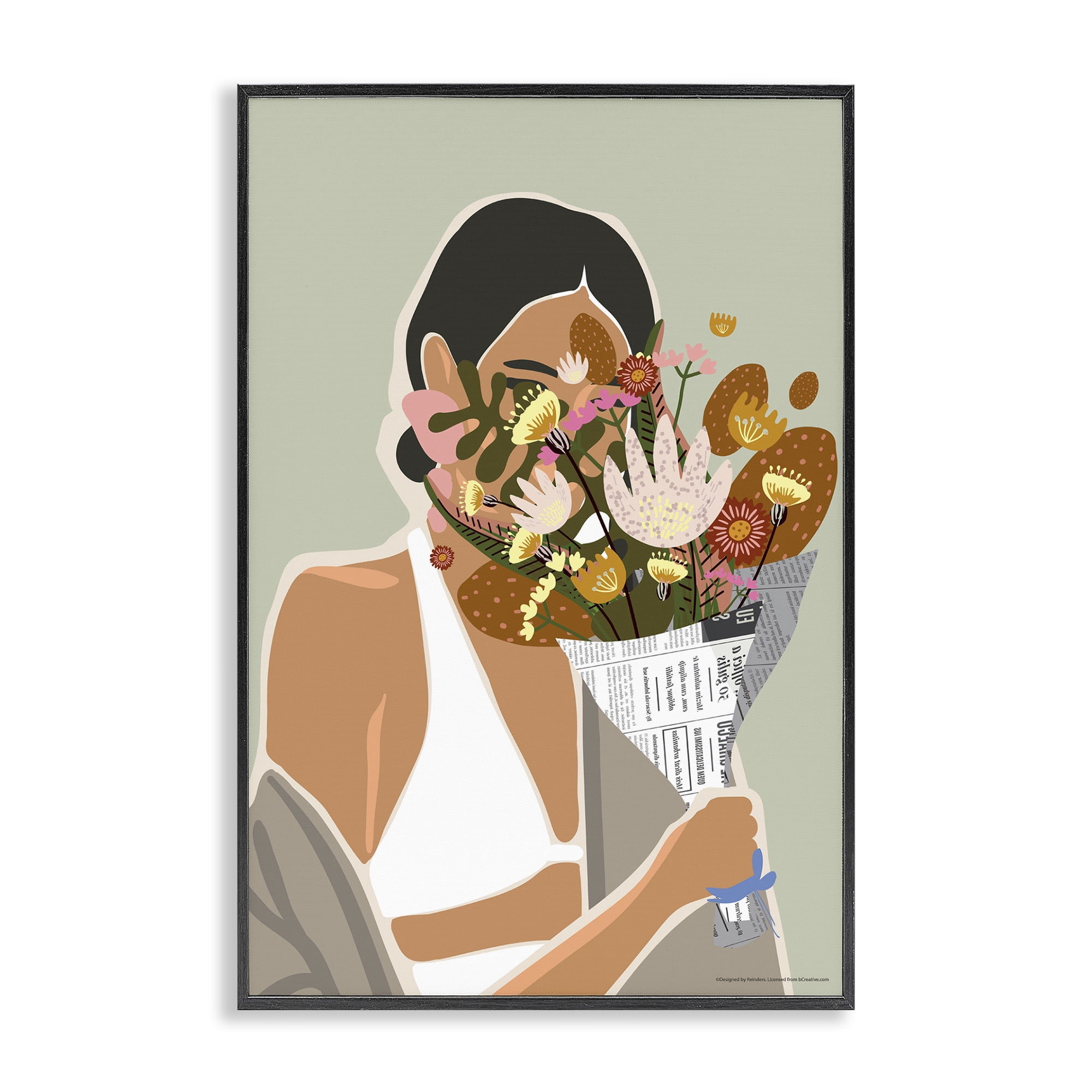 Stupell Industries Woman & Plant Bouquet People Painting Black Framed Art Print Wall Art, 20 x 30