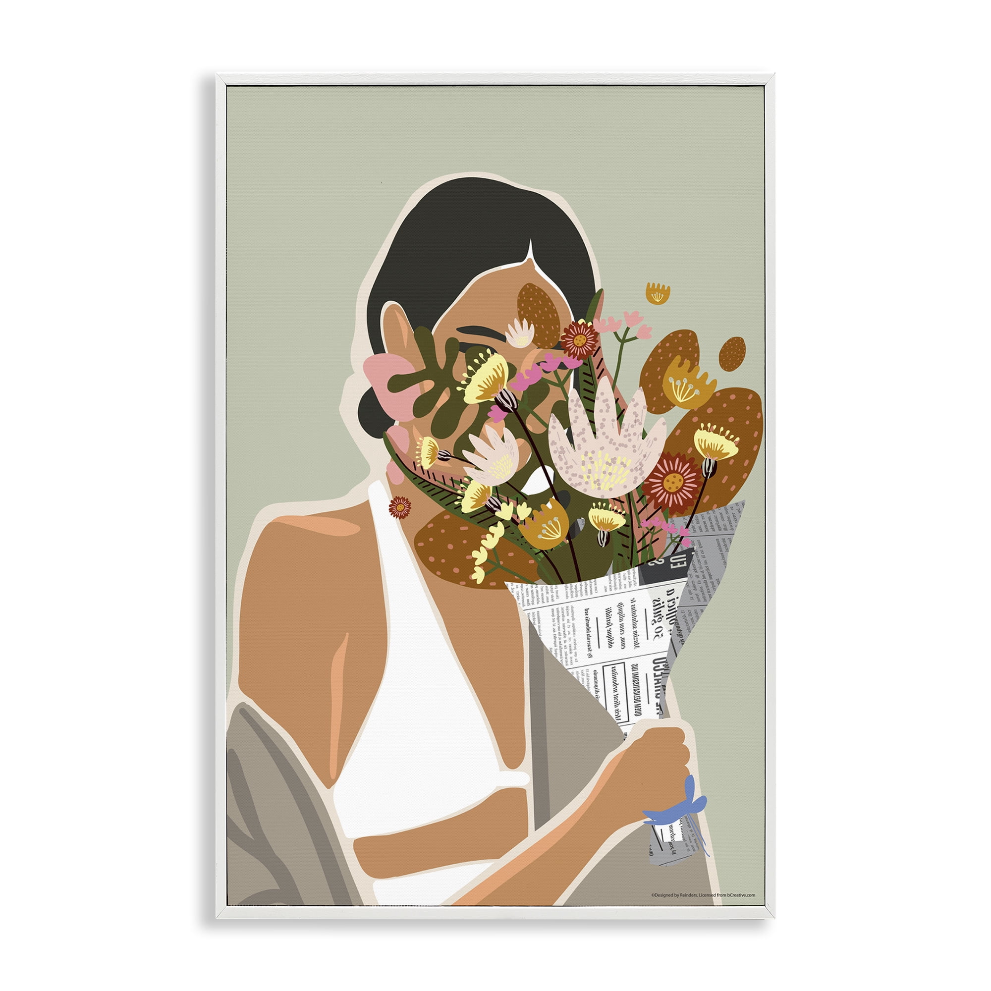 Stupell Industries Woman & Plant Bouquet People Painting White Framed Art Print Wall Art, 12 x 18