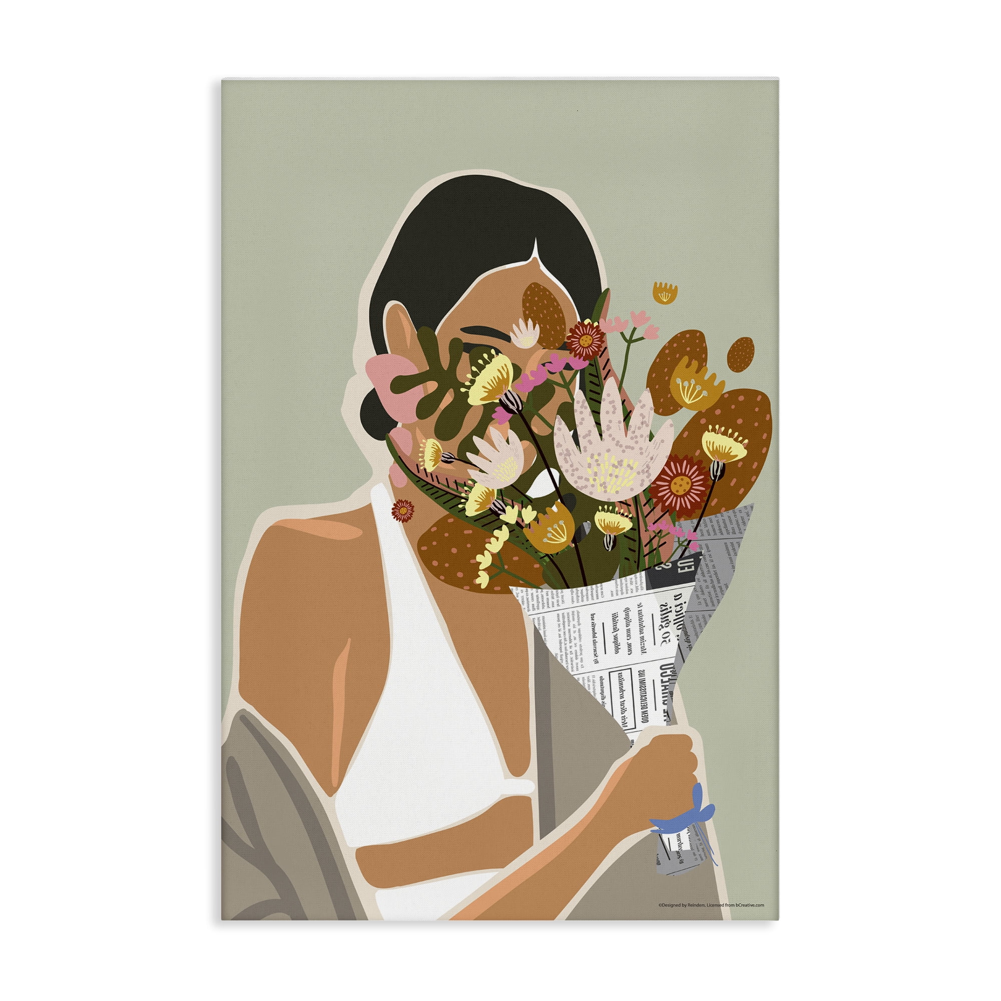Stupell Industries Woman & Plant Bouquet People Painting Wrapped Canvas Art Print Wall Art, 30 x 45