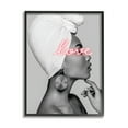 thumbnail image 1 of Stupell Industries Woman Portrait Pink Love Phrase Typography Painting Black Framed Art Print Wall Art, 24 x 30, 1 of 8