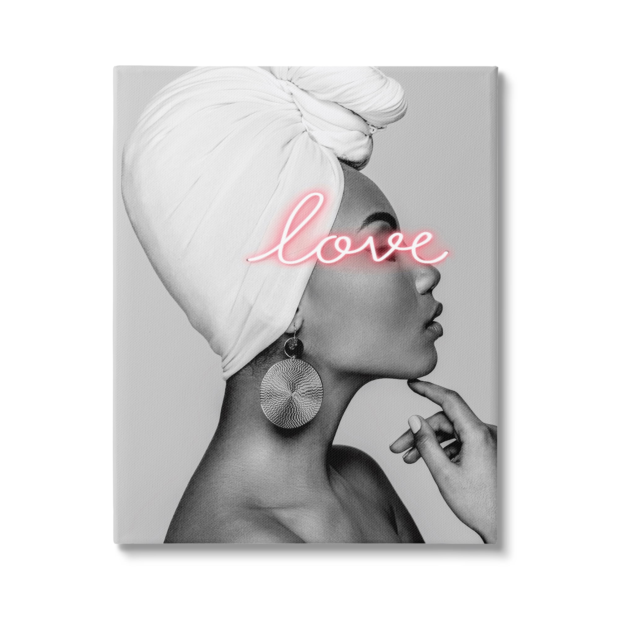 Monochrome Woman Portrait with Pink Love Typography Canvas Print, 24 x 30