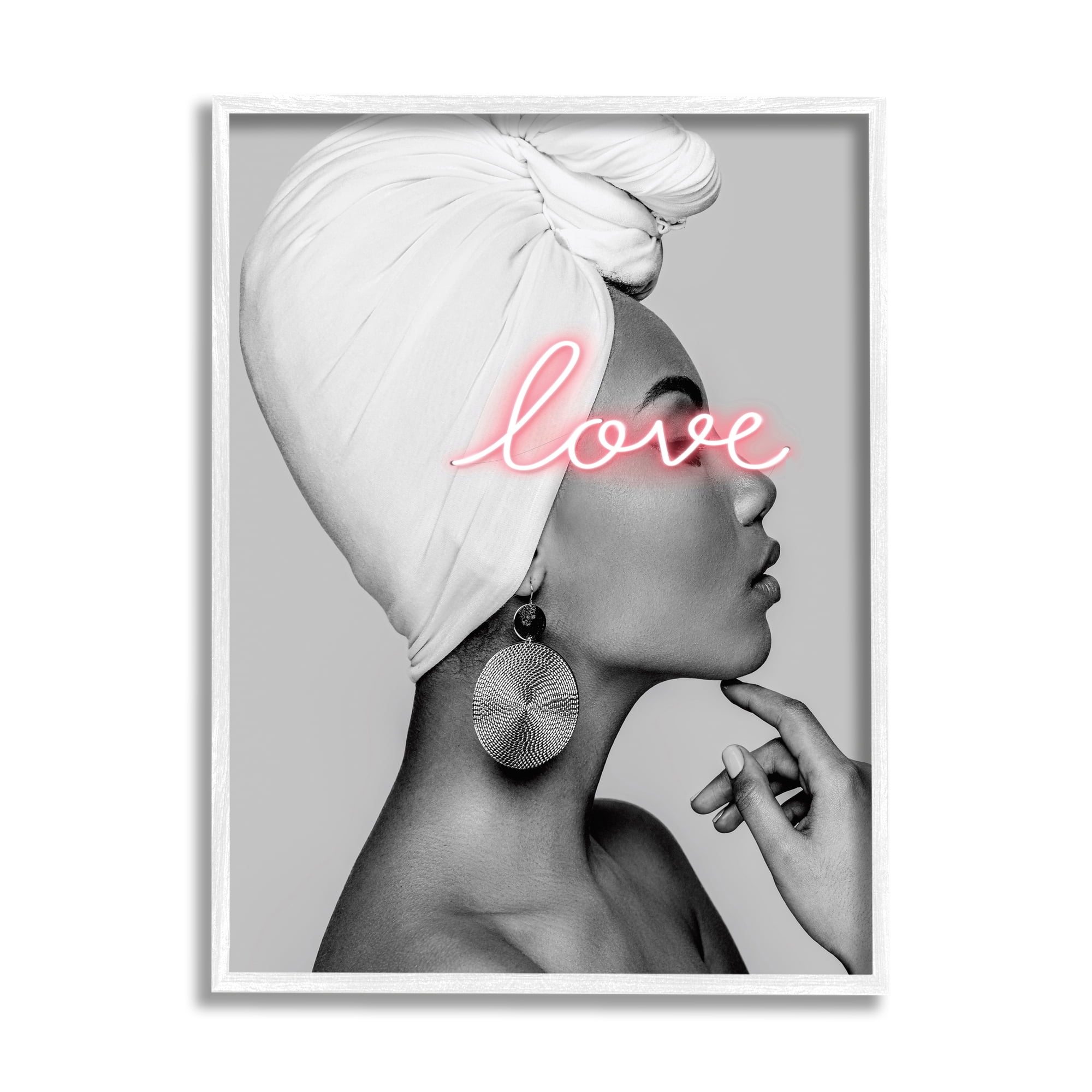 Stupell Industries Woman Portrait Pink Love Phrase Typography Painting White Framed Art Print Wall Art, 16 x 20