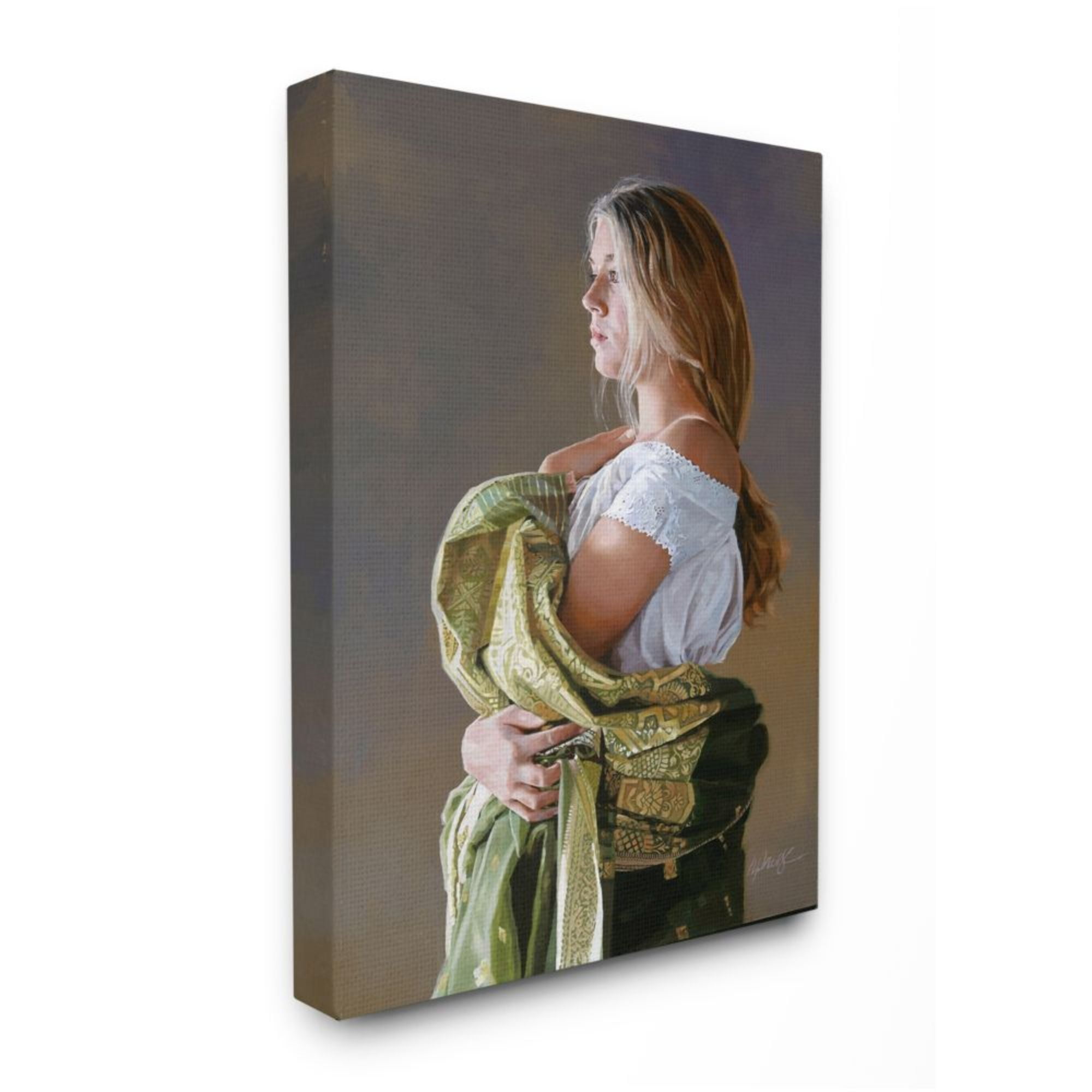 Stupell Industries Woman Posing with Intricate Cloth over Neutral Design by Heide Presse, 30" x 40"