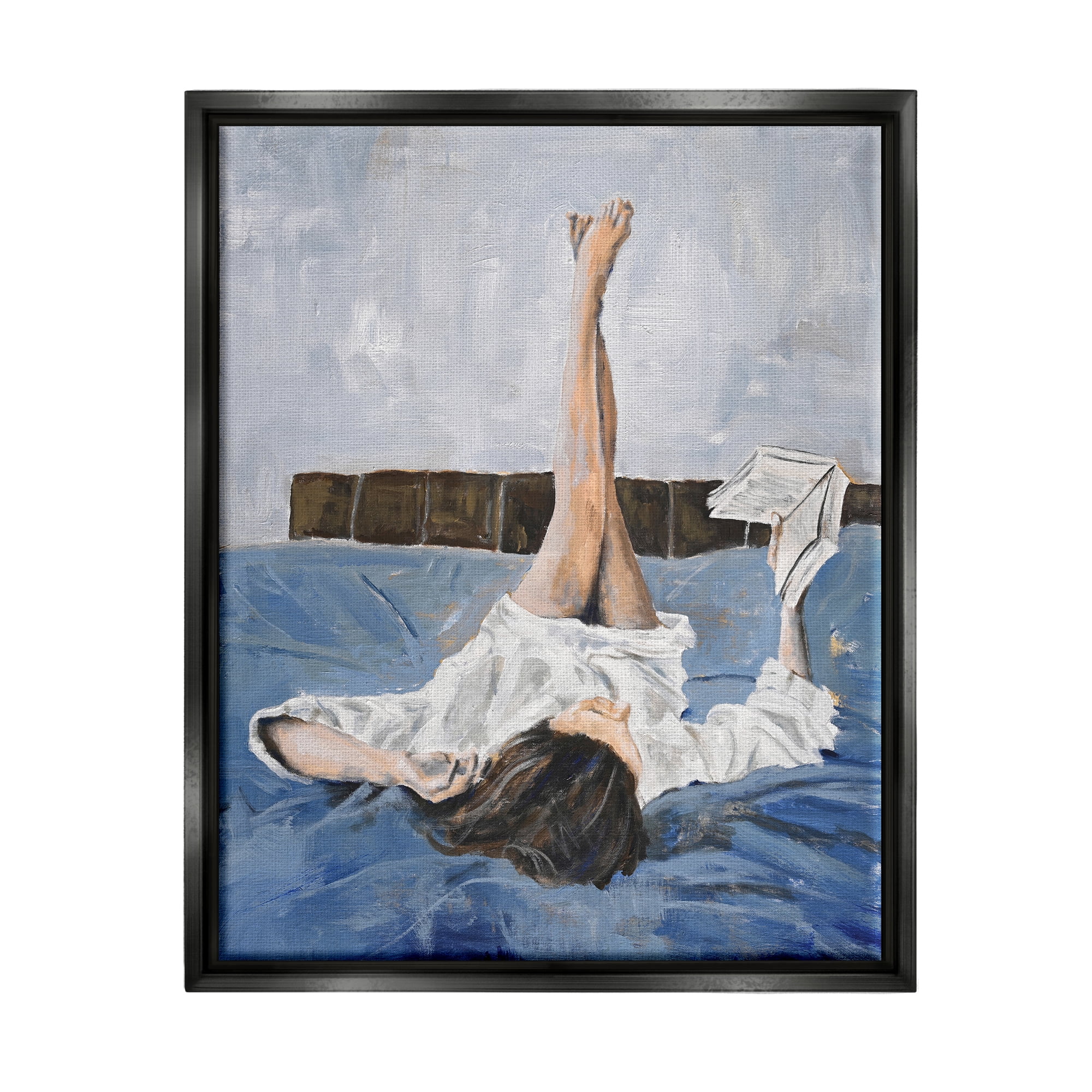 Stupell Industries Woman Reading Book Literature & Flim Painting Black Floater Framed Canvas Art Print Wall Art, 17 x 21