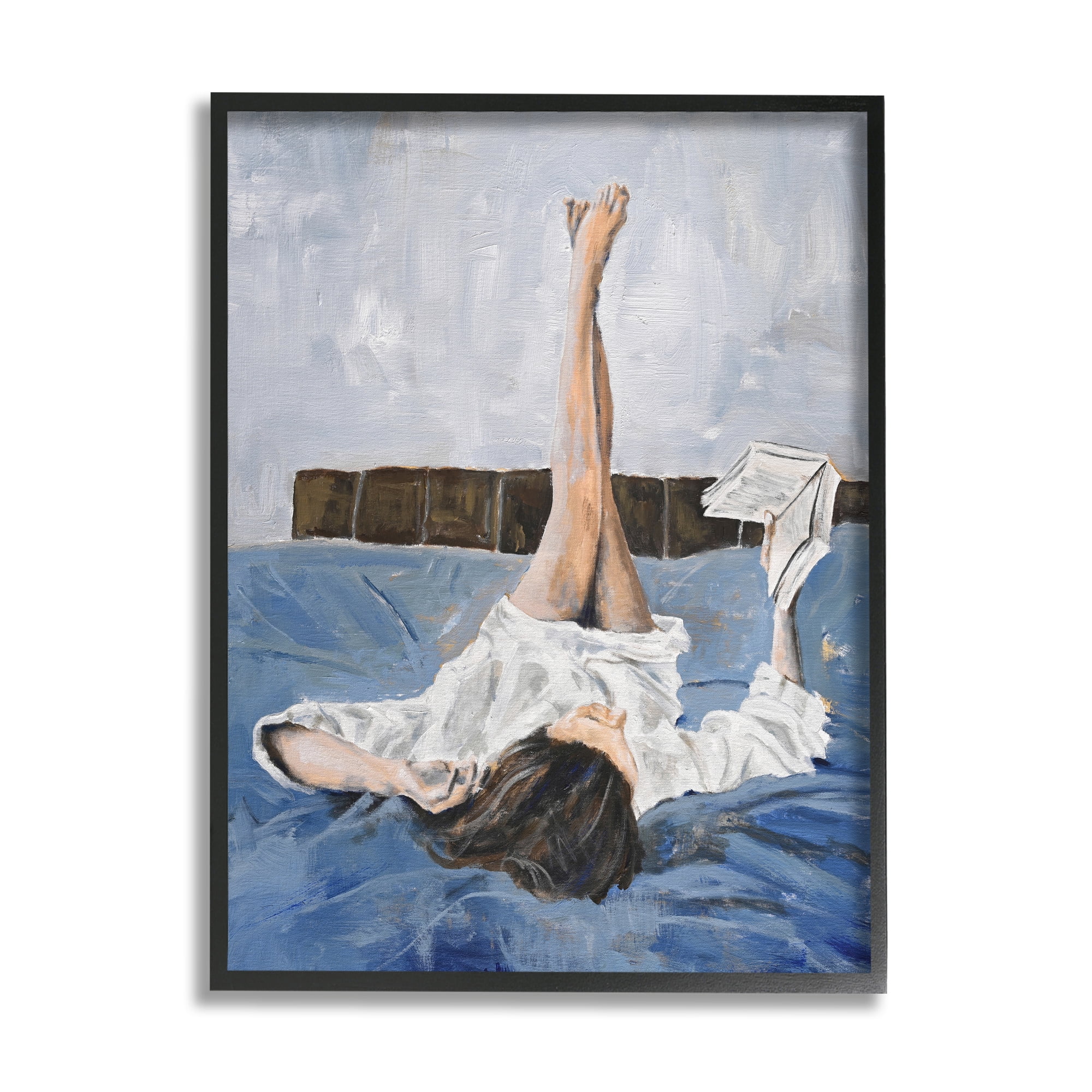 Stupell Industries Woman Reading Book Literature & Flim Painting Black Framed Art Print Wall Art, 24 x 30
