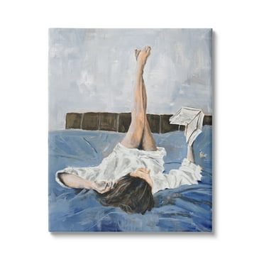 Stupell Industries Woman Reading Book Literature & Flim Painting Gallery Wrapped Canvas Art Print Wall Art, 16 x 20