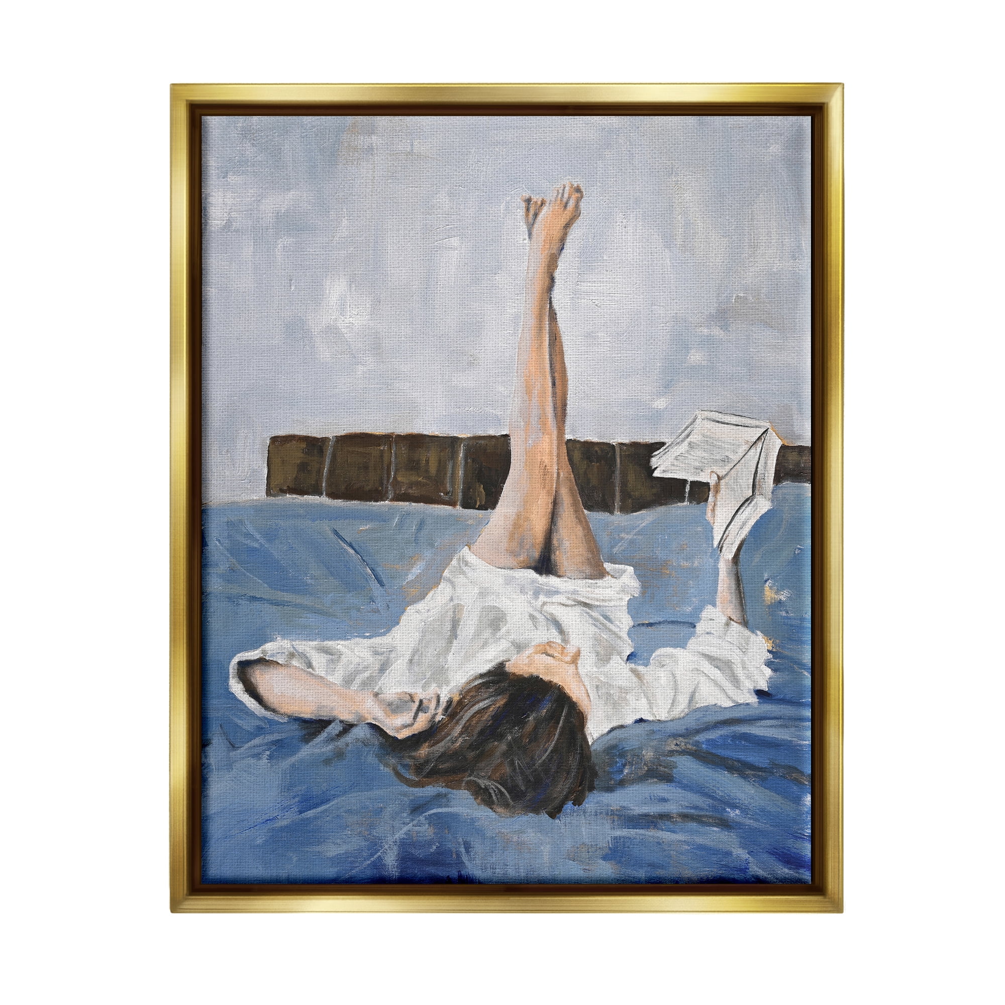 Stupell Industries Woman Reading Book Literature & Flim Painting Gold Floater Framed Canvas Art Print Wall Art, 25 x 31