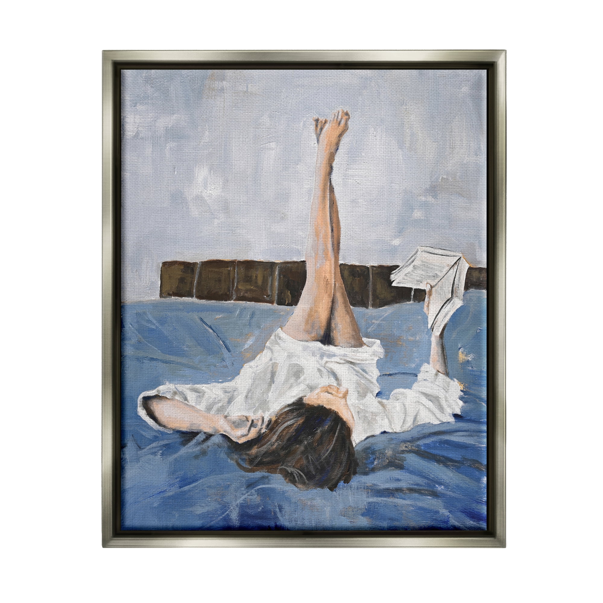 Stupell Industries Woman Reading Book Literature & Flim Painting Gray Floater Framed Canvas Art Print Wall Art, 17 x 21