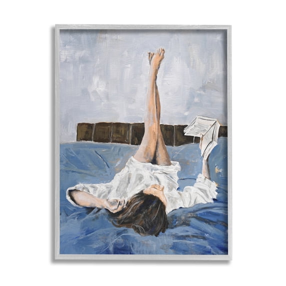 Stupell Industries Woman Reading Book Literature & Flim Painting Gray Framed Art Print Wall Art, 24 x 30