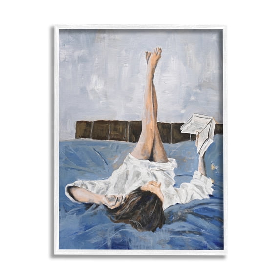 Stupell Industries Woman Reading Book Literature & Flim Painting White Framed Art Print Wall Art, 24 x 30