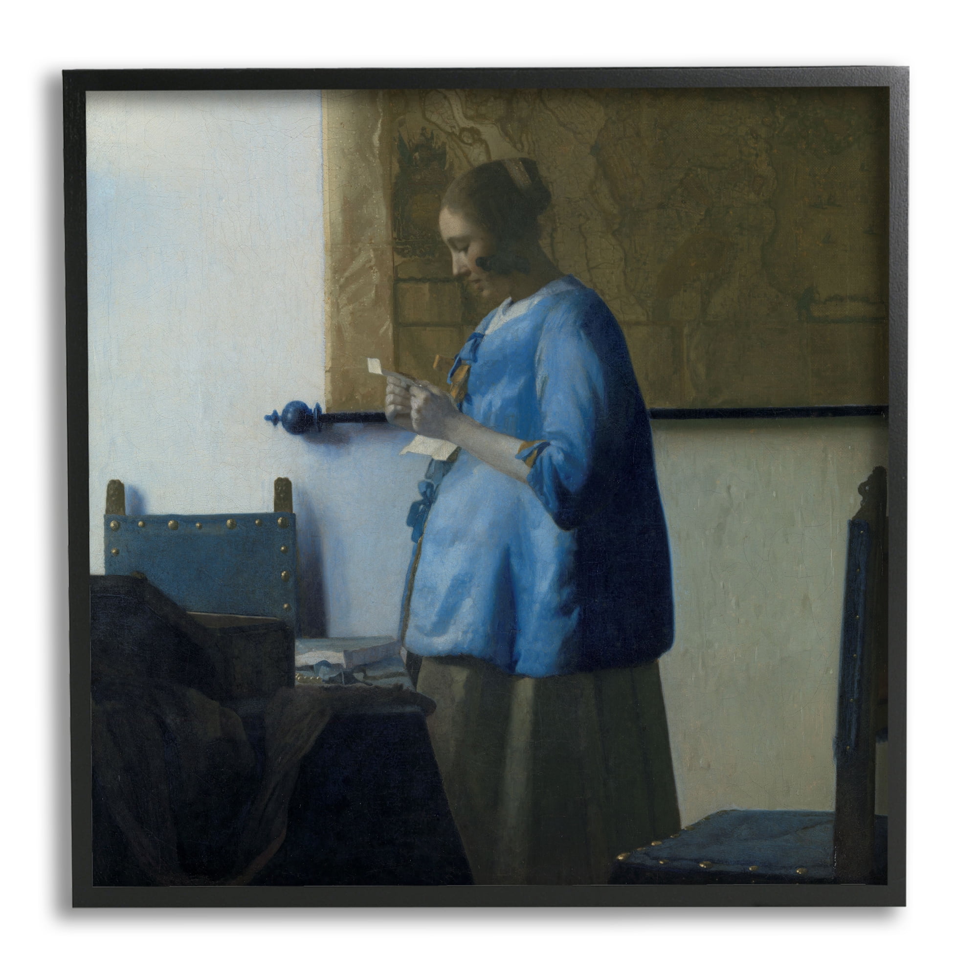 Stupell Industries Woman Reading a Letter Johannes Vermeer Classical Painting Painting Black Framed Art Print Wall Art, Design by one1000paintings