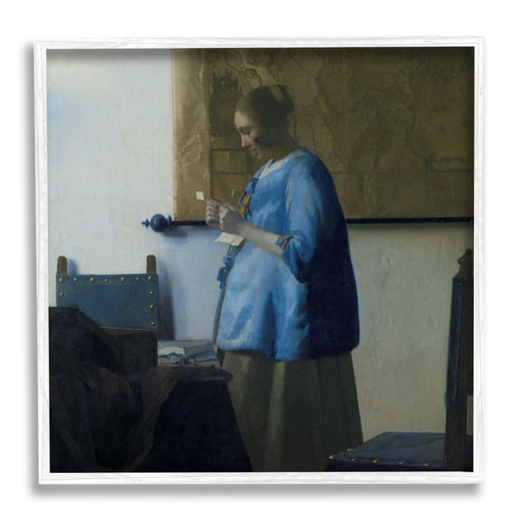 Stupell Industries Woman Reading a Letter Johannes Vermeer Classical Painting Painting White Framed Art Print Wall Art, Design by one1000paintings