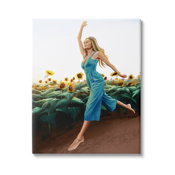 Stupell Industries Woman Running Through Rural Sunflower Meadow Field Painting Gallery Wrapped Canvas Print Wall Art, Design by Ziwei Li