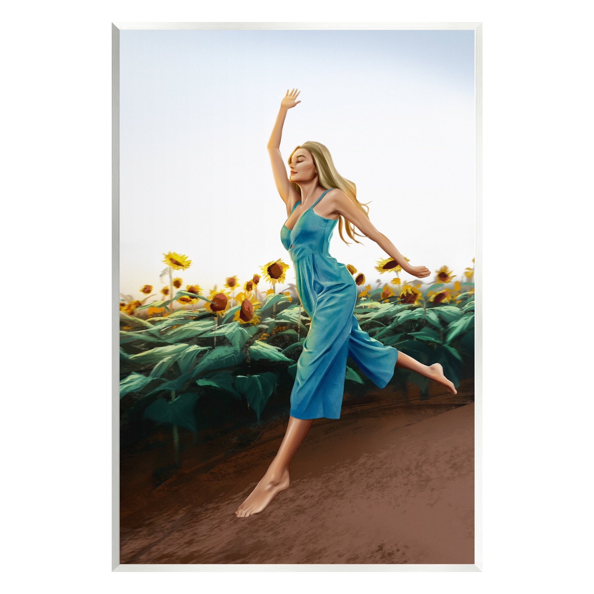 Stupell Industries Woman Running Through Rural Sunflower Meadow Field Painting Unframed Art Print Wall Art, Design by Ziwei Li