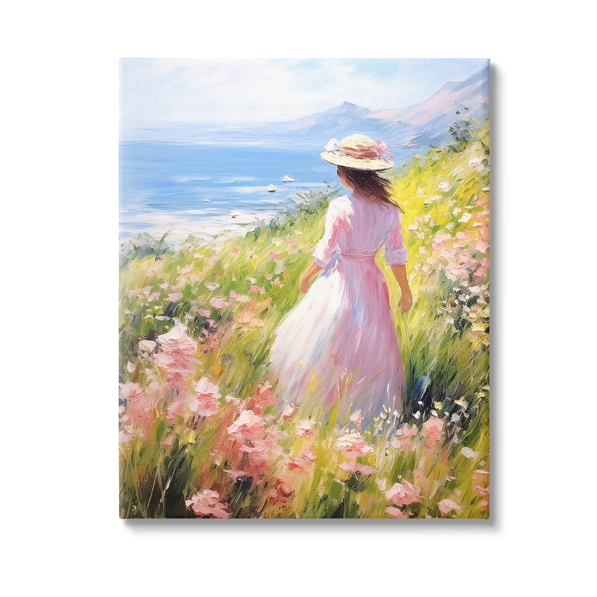 Stupell Industries Woman & Scenic Beach Landscape Painting Gallery Wrapped Canvas Art Print Wall Art, 16 x 20