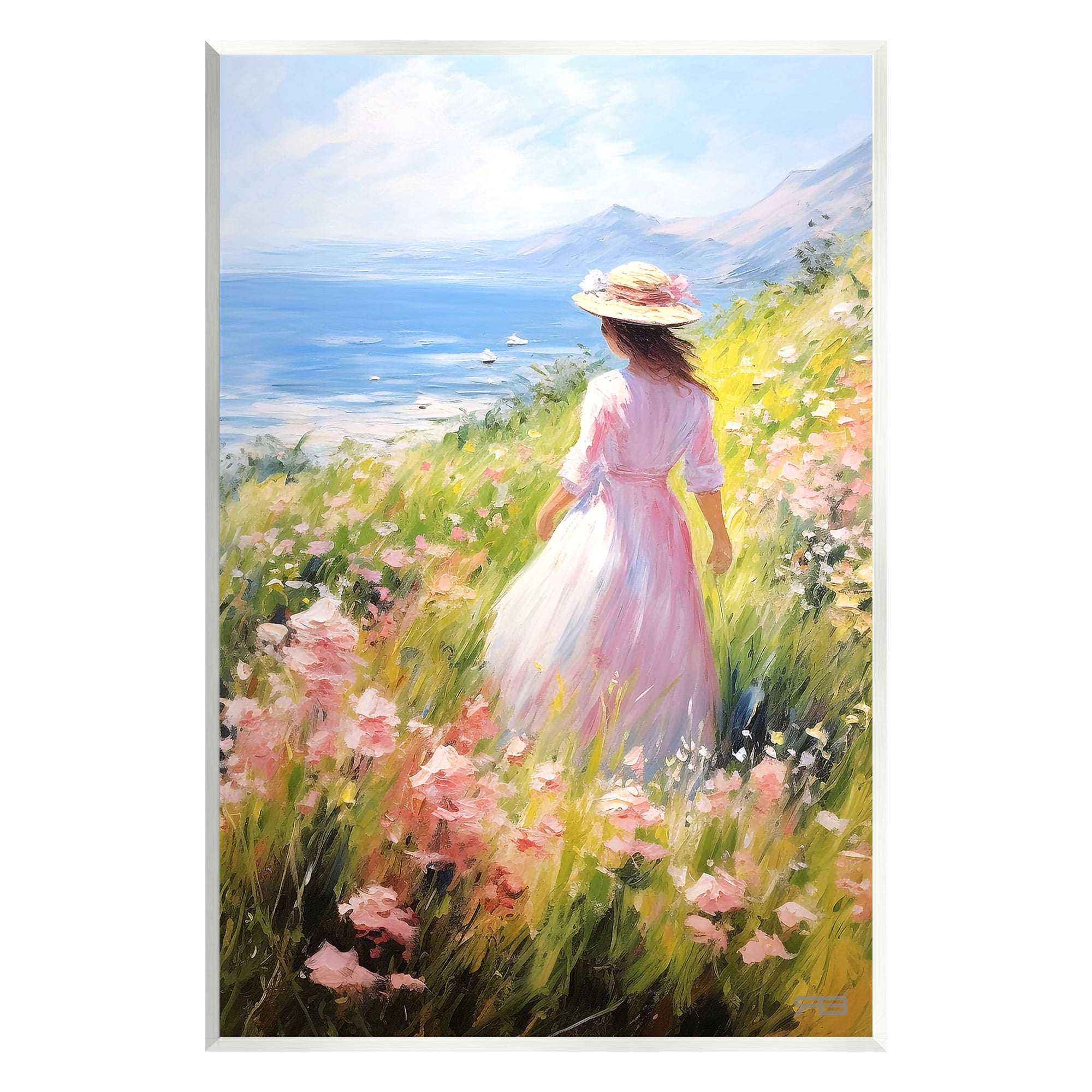 Stupell Industries Woman & Scenic Beach Landscape Painting Unframed Art Print Wall Art, 13 x 19