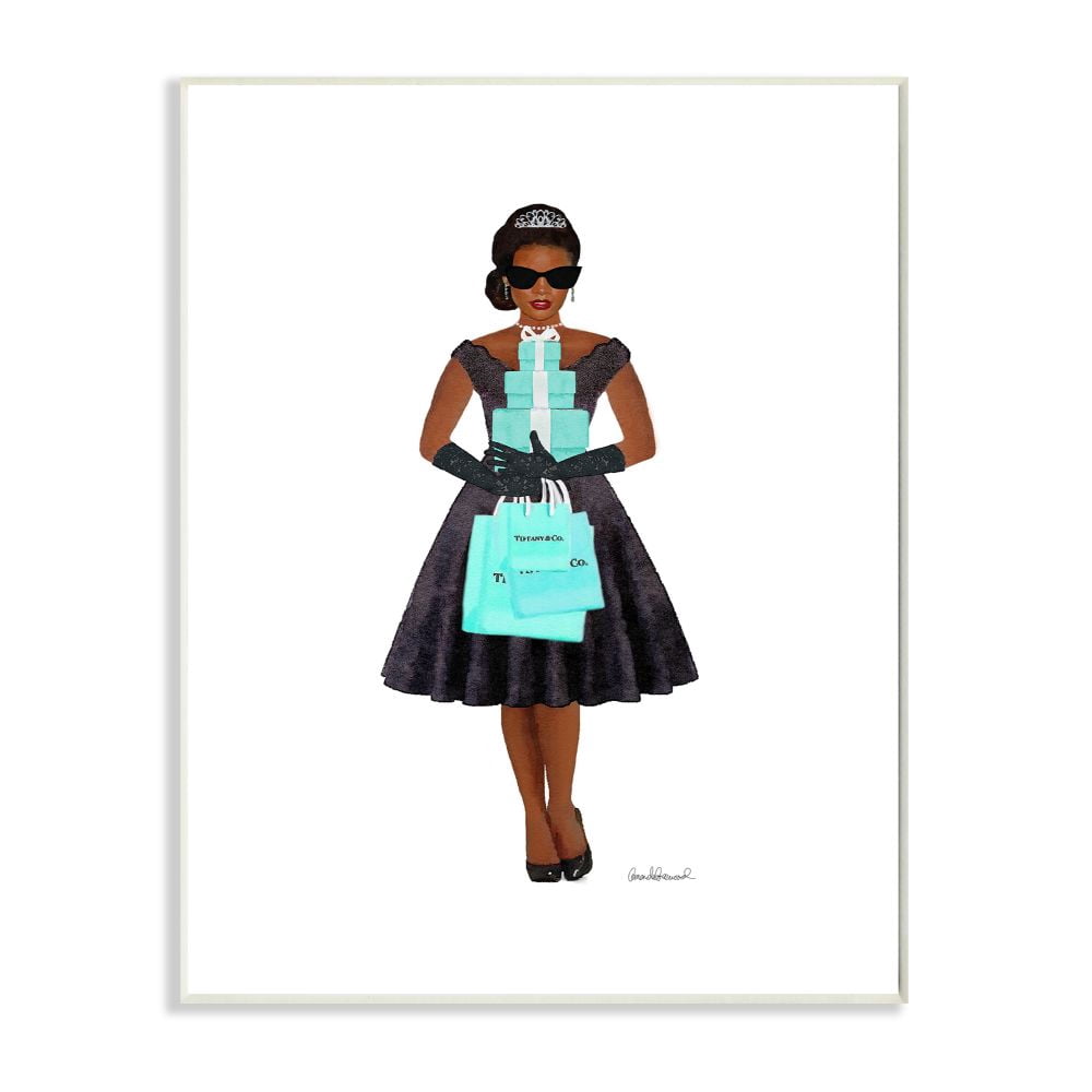 Stupell Industries Woman Shopping Blue Glam Fashion Watercolor Wall Plaque by Amanda Greenwood
