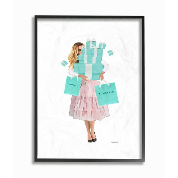 Stupell Industries Woman Shopping Blue Pink Glam Fashion Watercolor Framed Wall Art by Amanda Greenwood