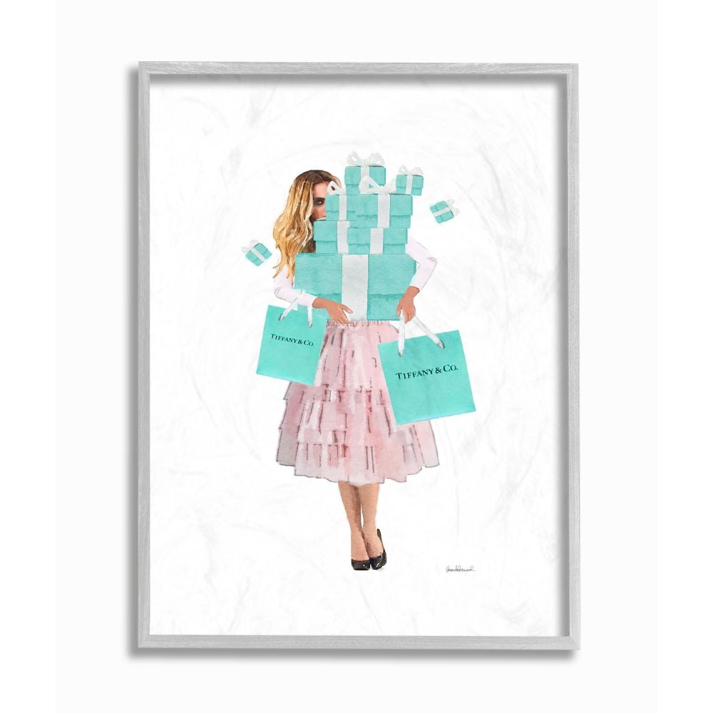 Stupell Industries Woman Shopping Blue Pink Glam Fashion Watercolor Framed Wall Art by Amanda Greenwood