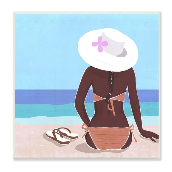 Stupell Industries Woman Sitting Beachside Tropical Warm Summer Coast, 12 x 12,Design by Annie Warren