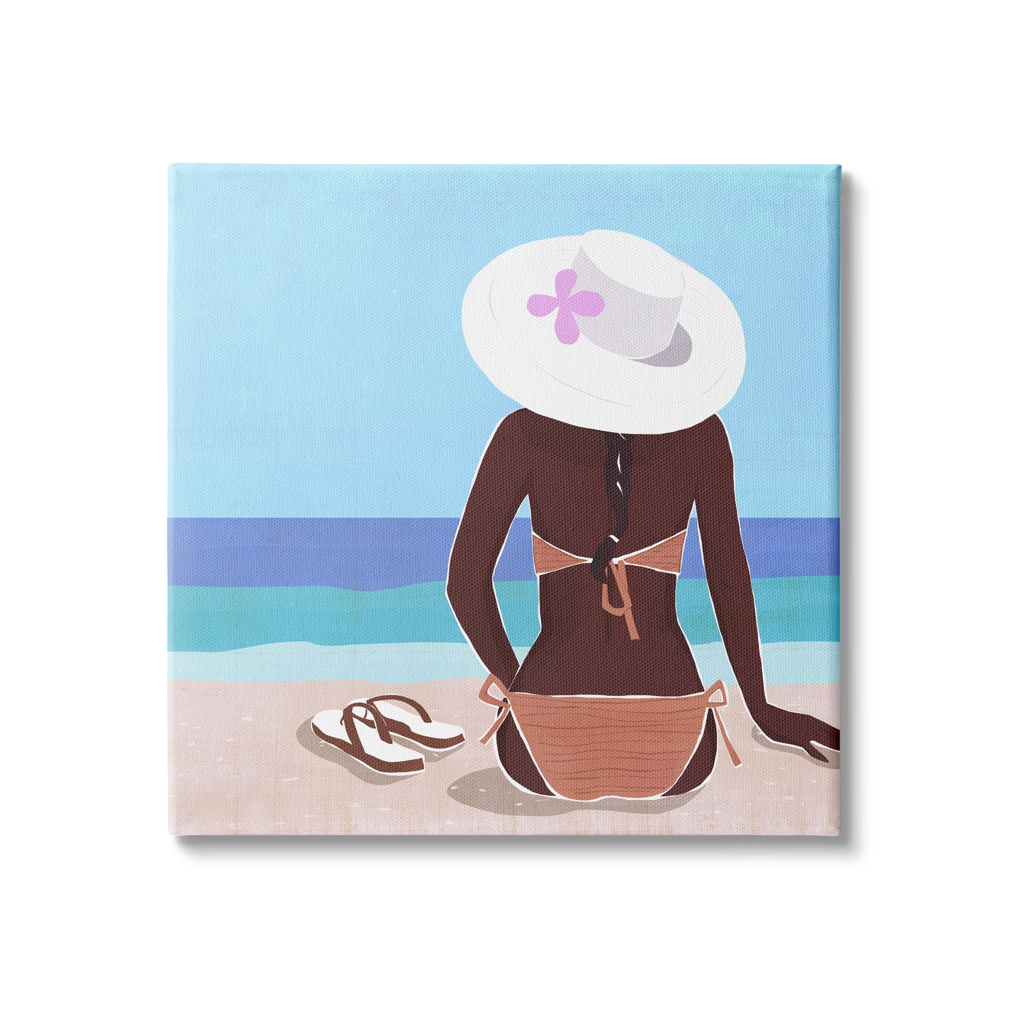 Stupell Industries Woman Sitting Beachside Tropical Warm Summer Coast, 24 x 24,Design by Annie Warren