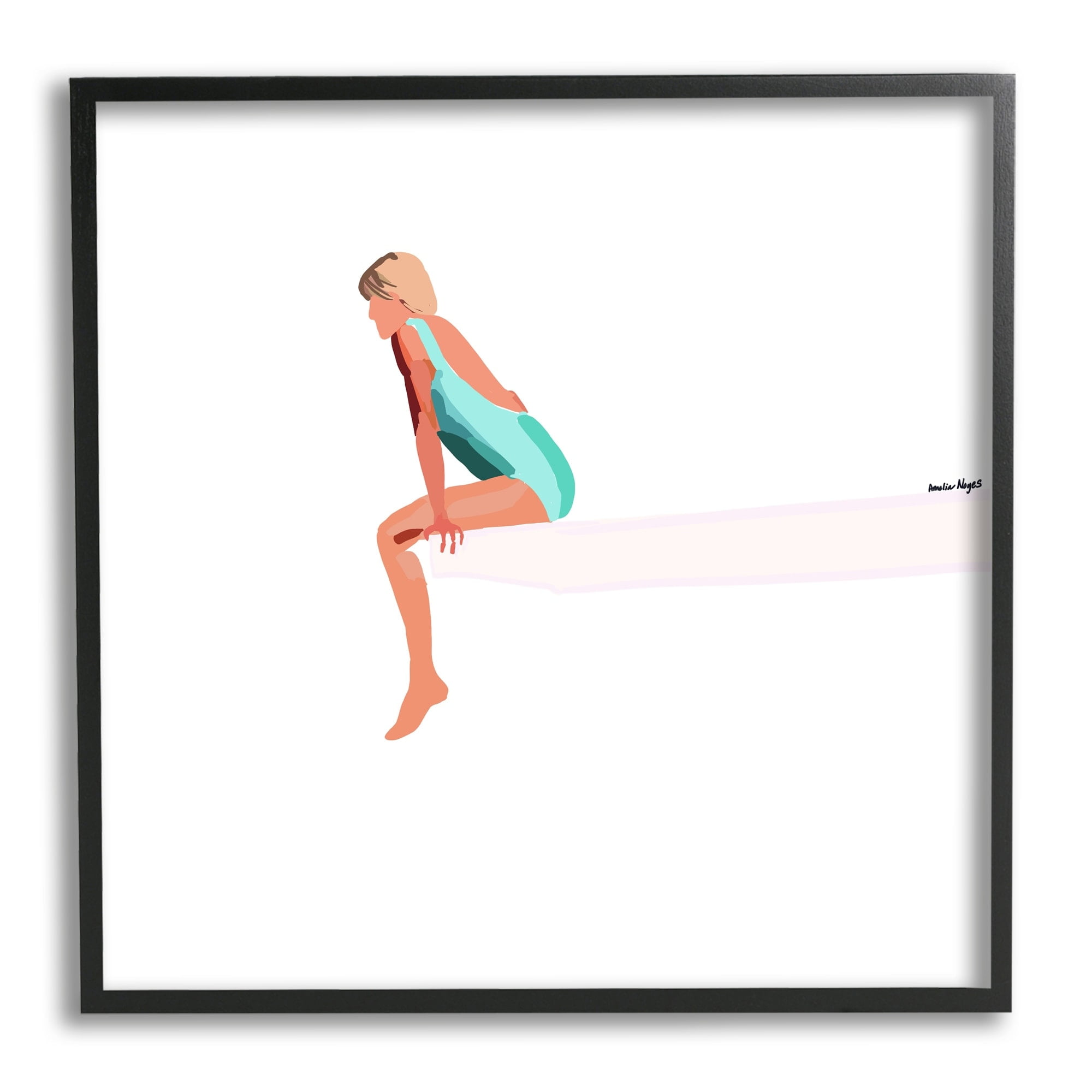 Stupell Industries Woman Sitting Diving Board Summer Beach Pool Graphic Art Black Framed Art Print Wall Art, Design by Amelia Noyes